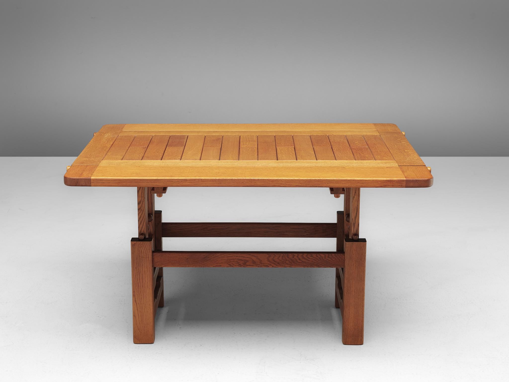 Mid-Century Modern Guillerme & Chambron Adjustable Table in Oak