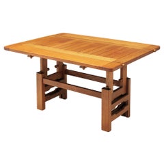 Retro Guillerme & Chambron Adjustable Table in Oak