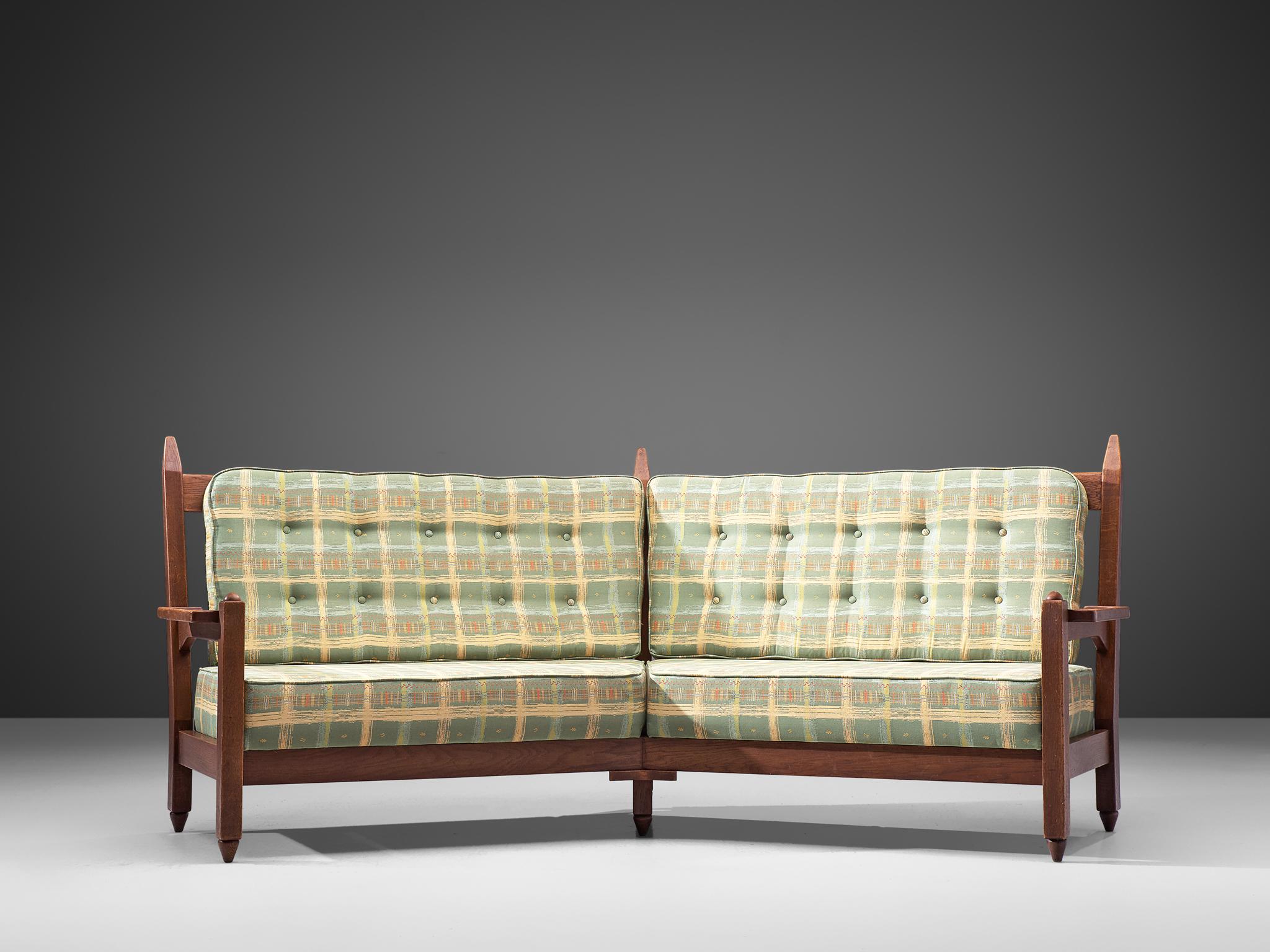 Mid-Century Modern Guillerme et Chambron Angular Sofa in Darkened Wood
