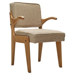 Guillerme et Chambron Armchair in Solid Oak and Beige Upholstery
