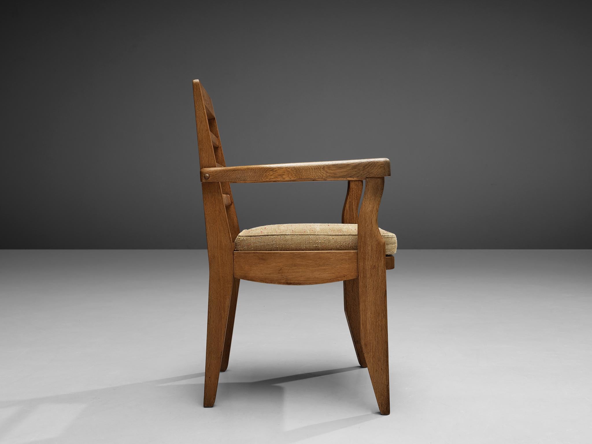 Mid-20th Century Guillerme & Chambron Armchair in Solid Oak