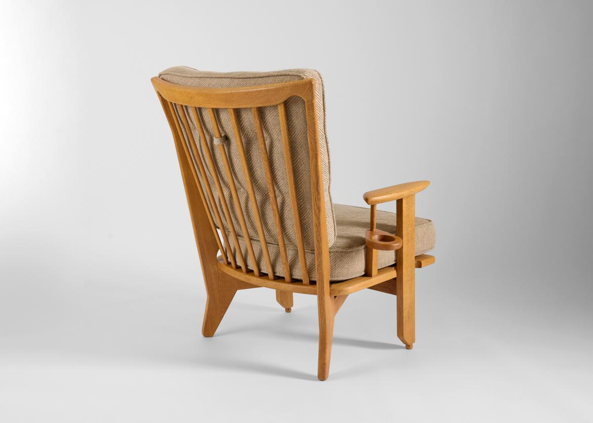 French Guillerme et Chambron, Armchair with Drink Holders, France, c. 1960 For Sale