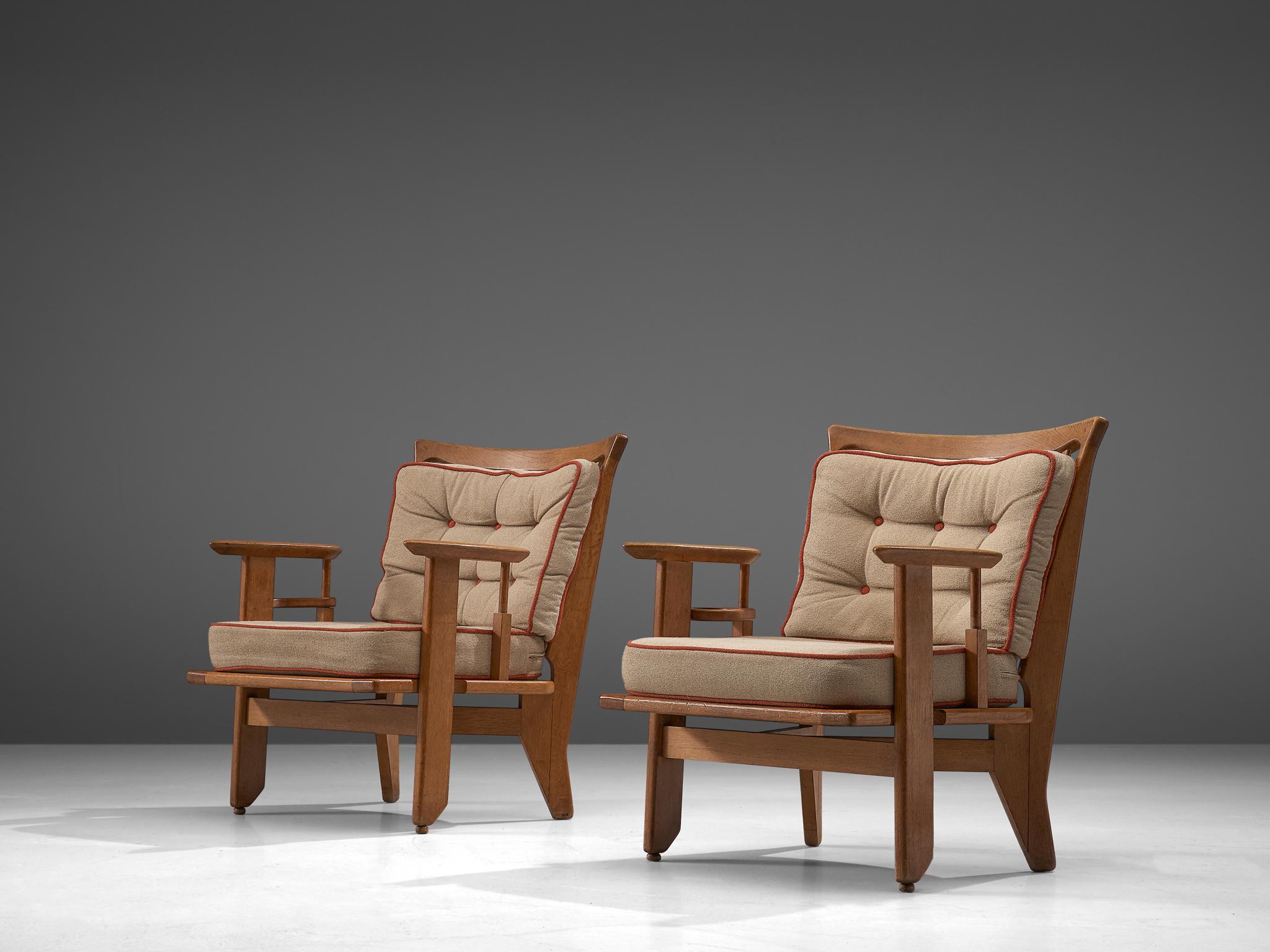 Mid-Century Modern Guillerme et Chambron Armchairs in Solid Oak