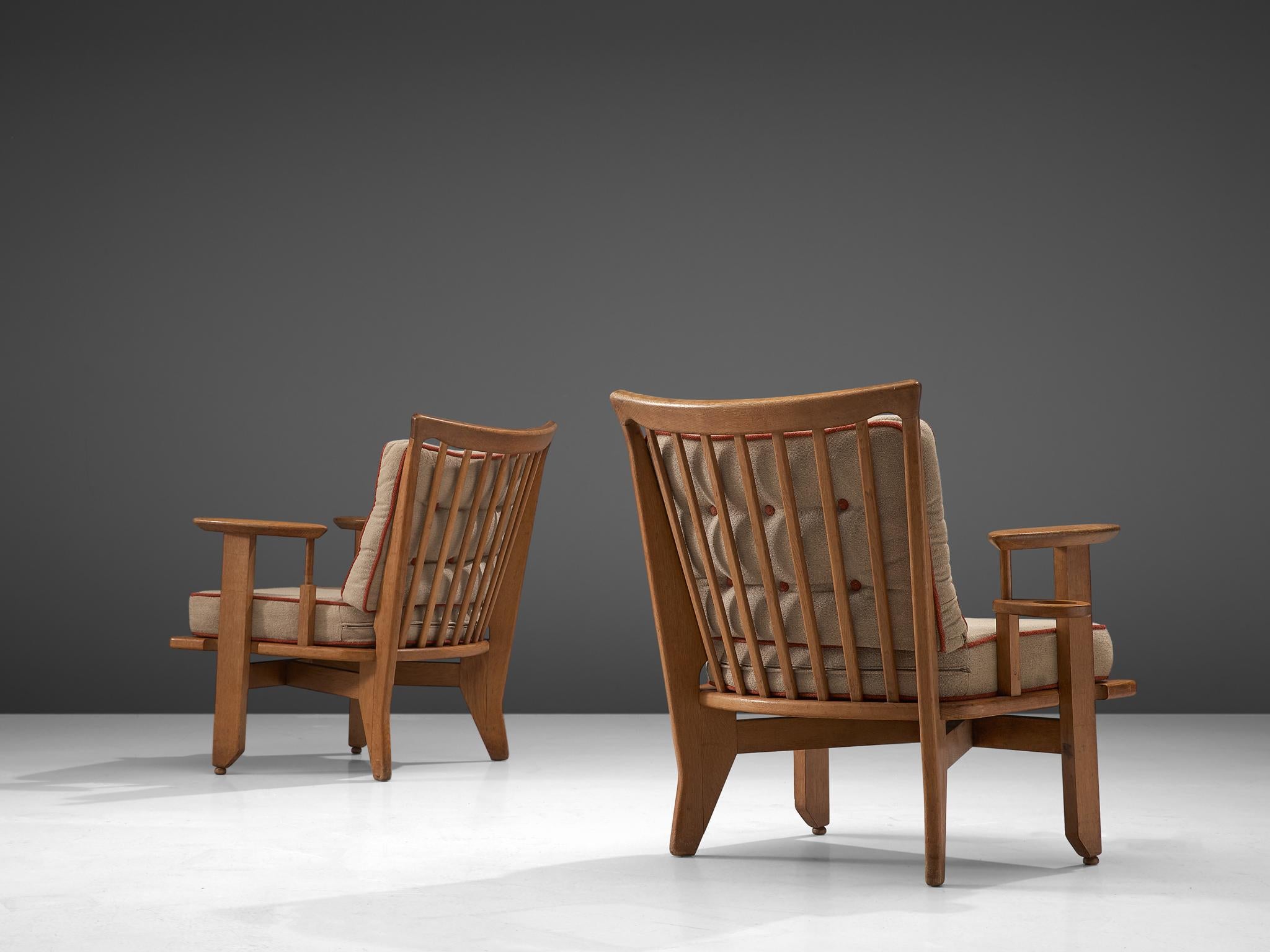 French Guillerme et Chambron Armchairs in Solid Oak