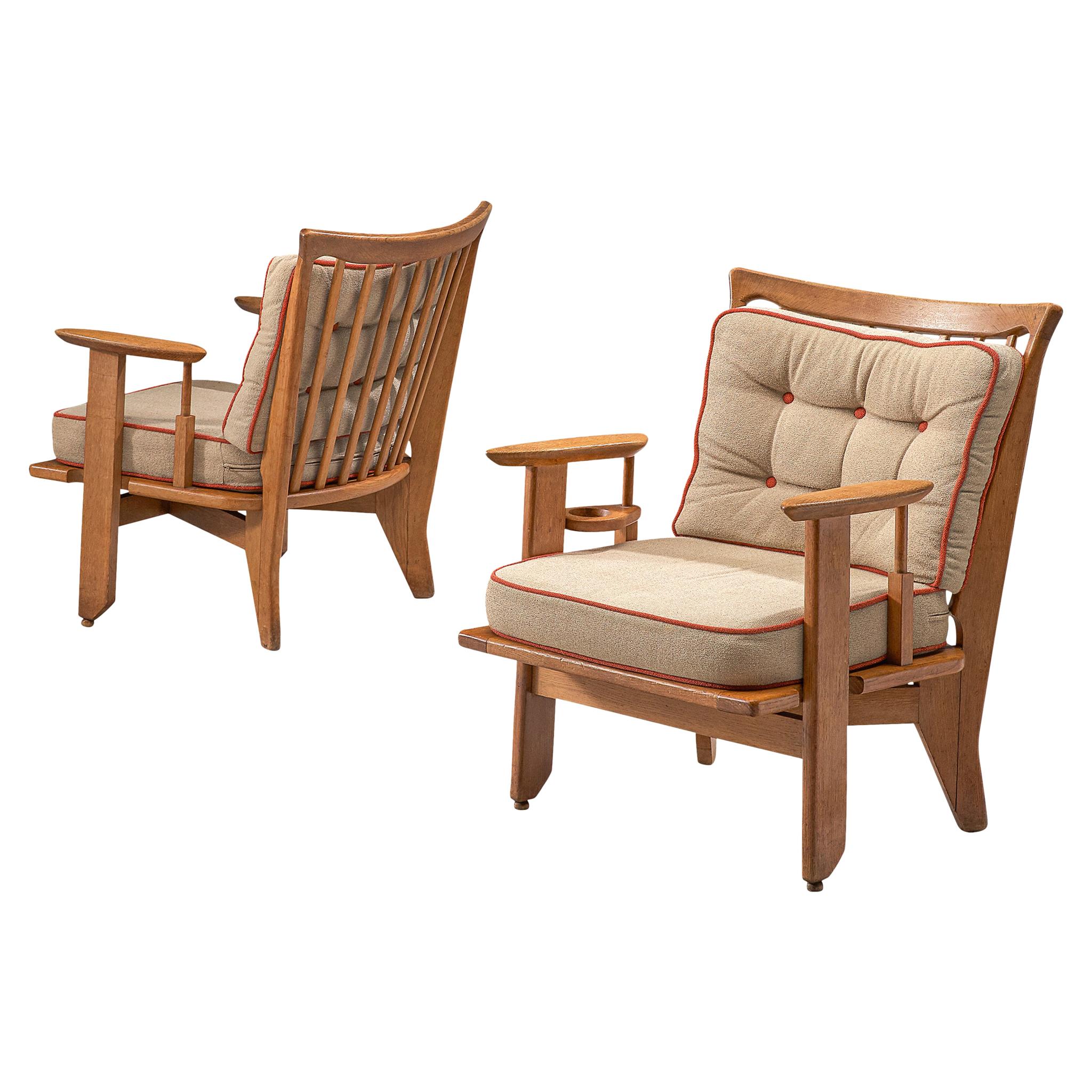 Guillerme et Chambron Armchairs in Solid Oak