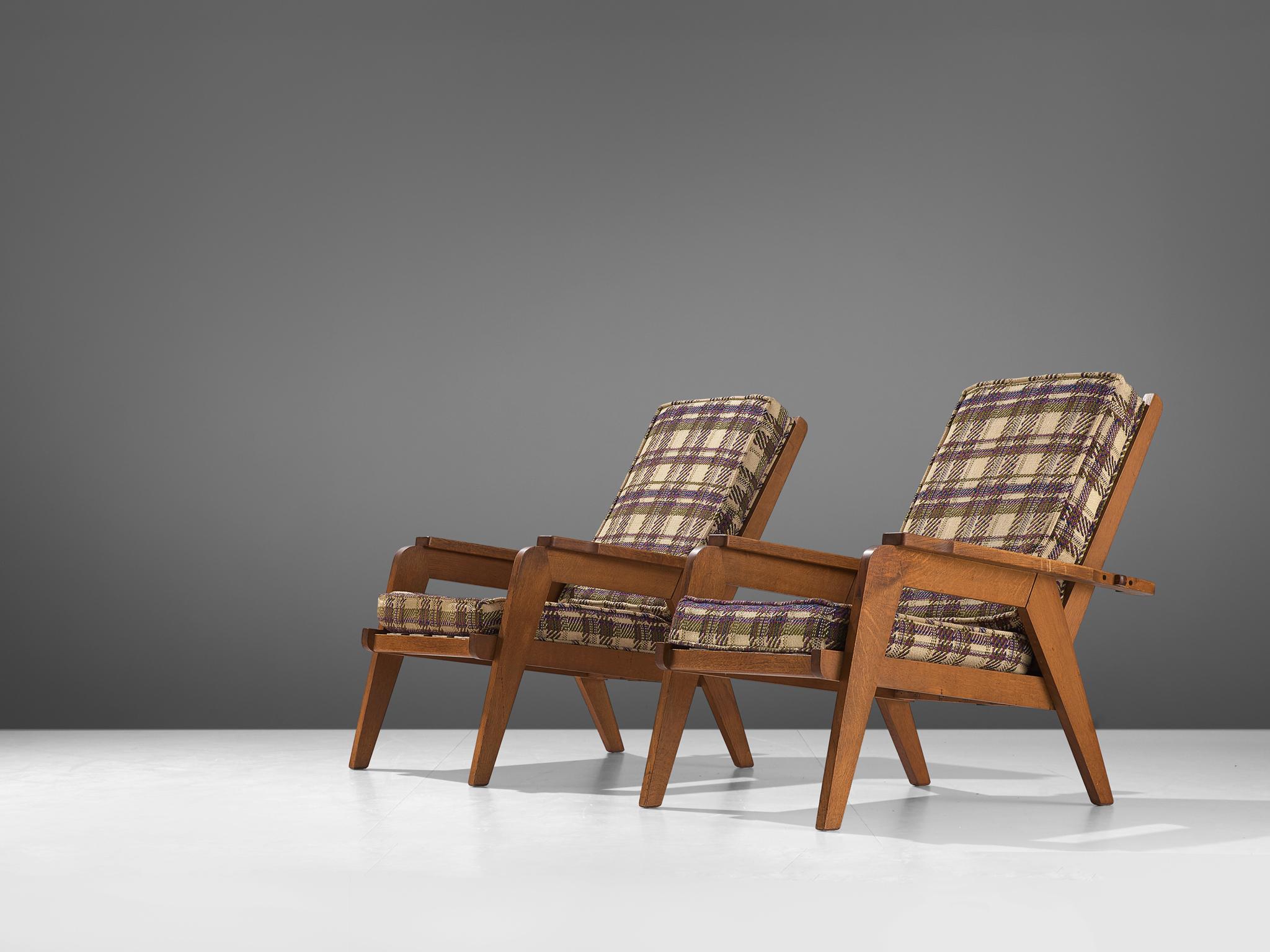 Mid-Century Modern Guillerme et Chambron Armchairs with Adjustable Backrests