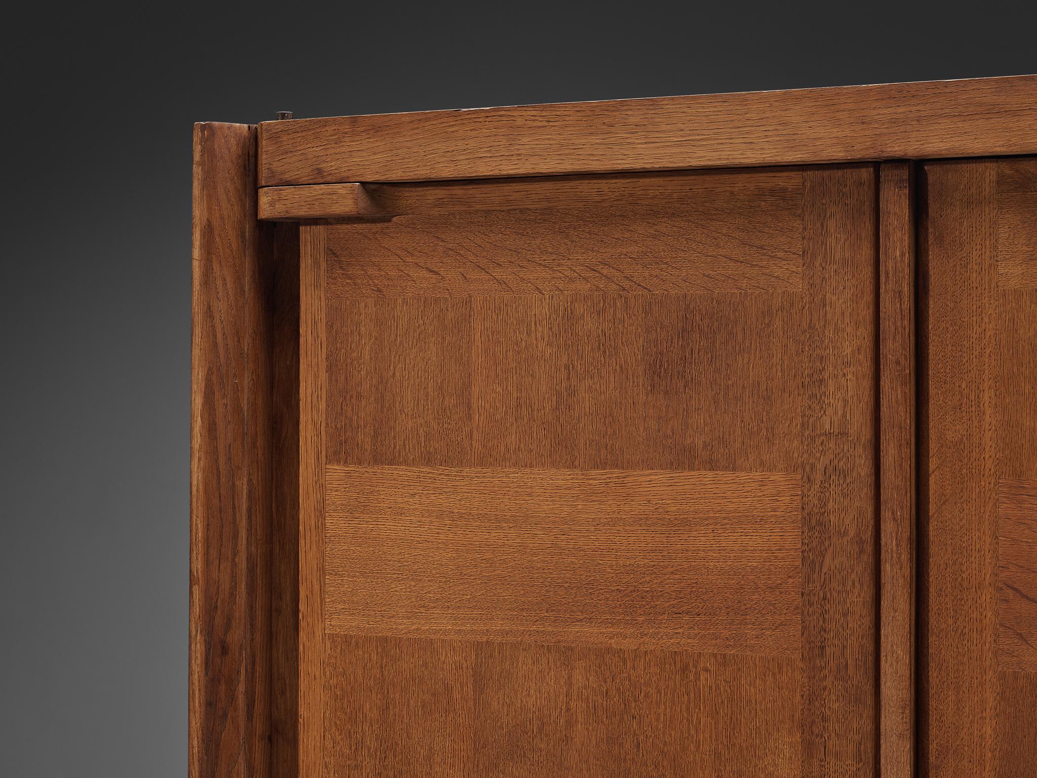 Mid-20th Century Guillerme & Chambron Highboard with Ceramic Handles in Oak 