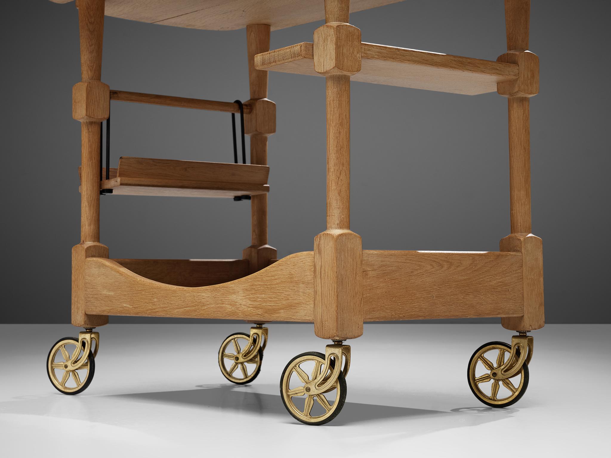 Brass Guillerme et Chambron Bar Cart in Oak