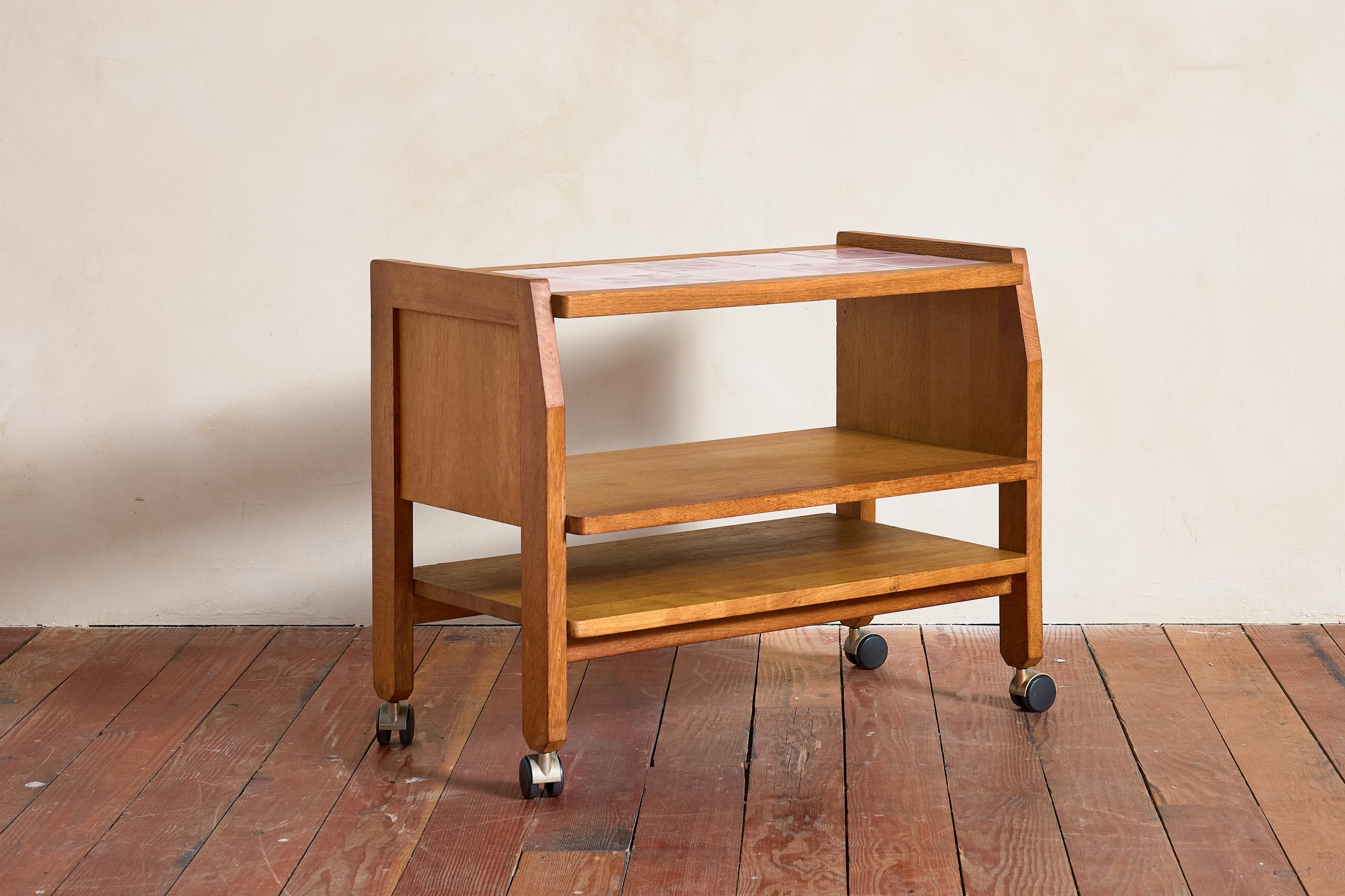 Guillerme et Chambron Bar Cart w/ Pink Ceramic For Sale 6