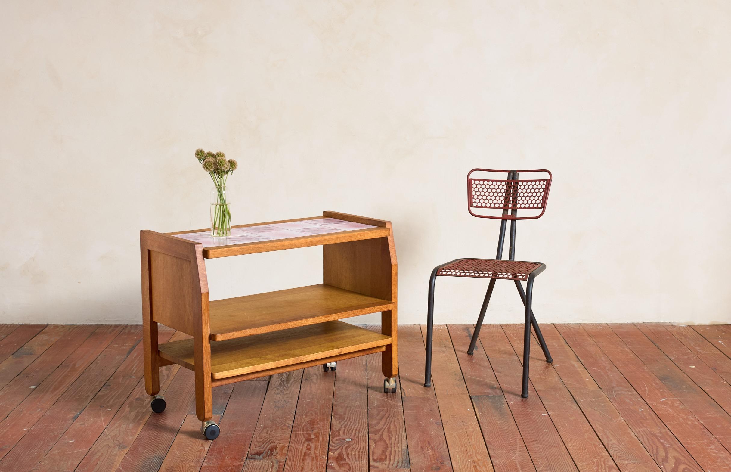 Guillerme et Chambron Bar Cart w/ Pink Ceramic For Sale 14