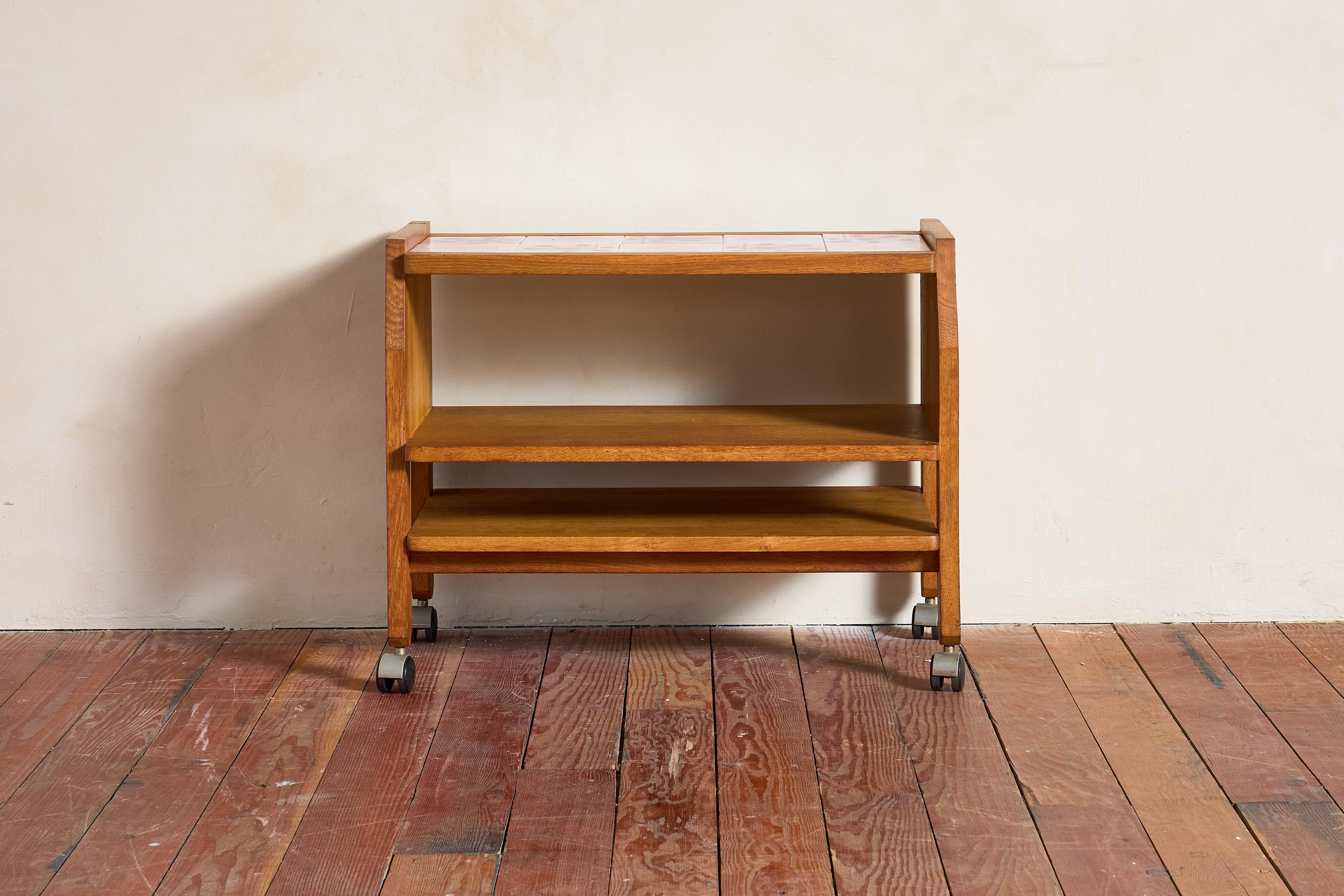 Guillerme et Chambron Bar Cart w/ Pink Ceramic In Good Condition For Sale In Beverly Hills, CA
