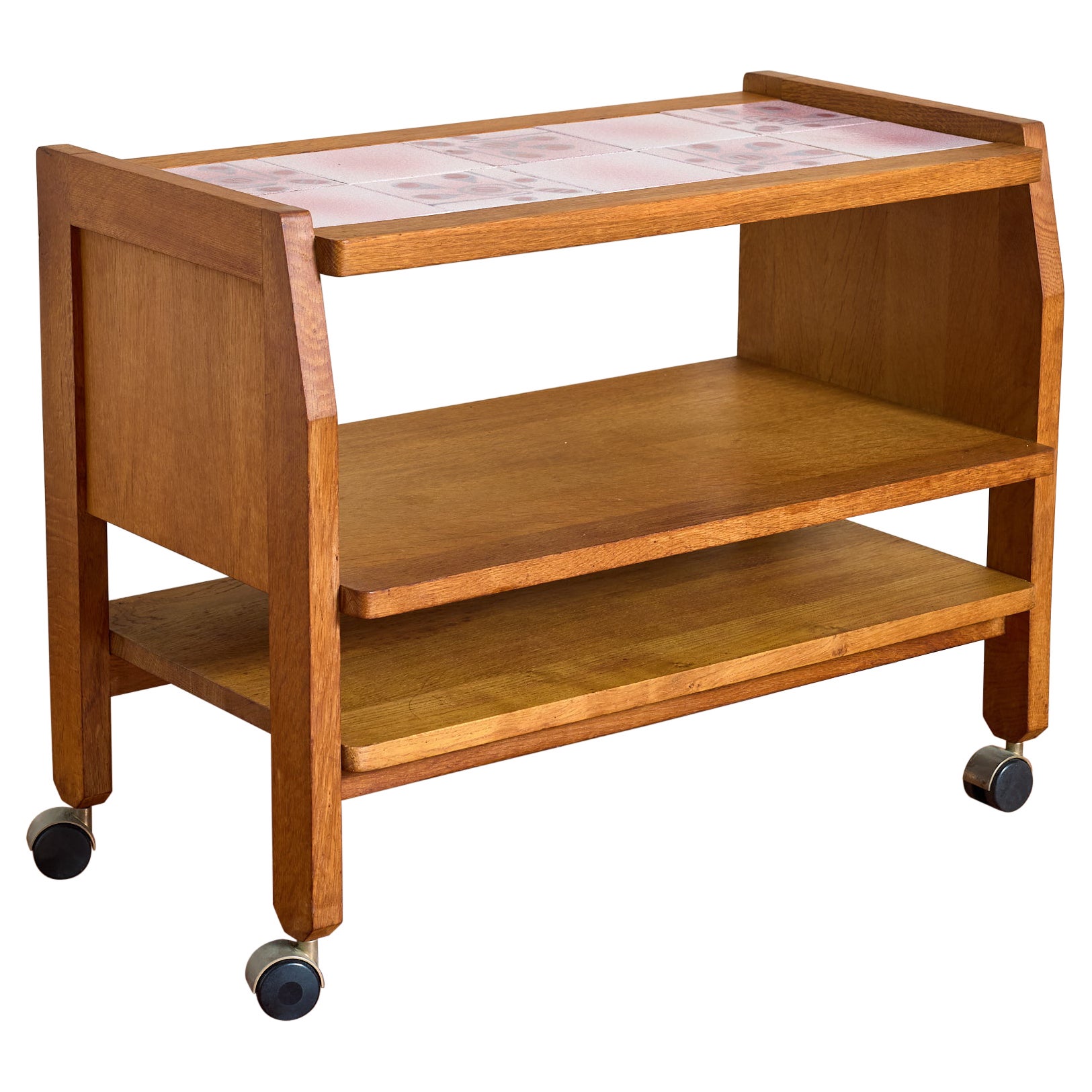 Guillerme et Chambron Bar Cart w/ Pink Ceramic For Sale