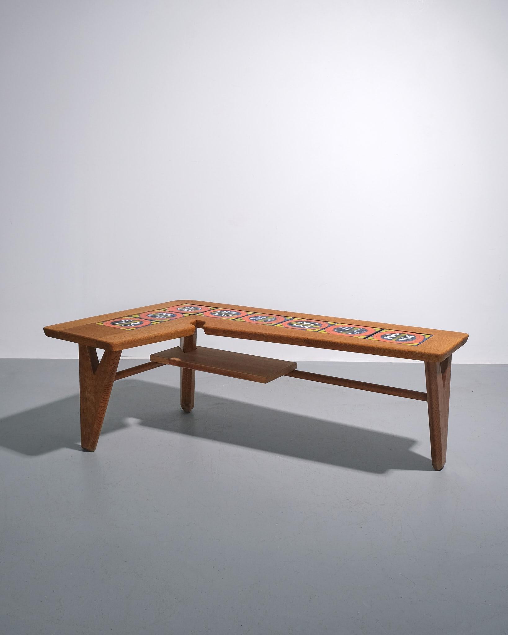 Guillerme et Chambron 'Boomerang' Coffee Table With Ceramic Tiles In Good Condition For Sale In London, GB