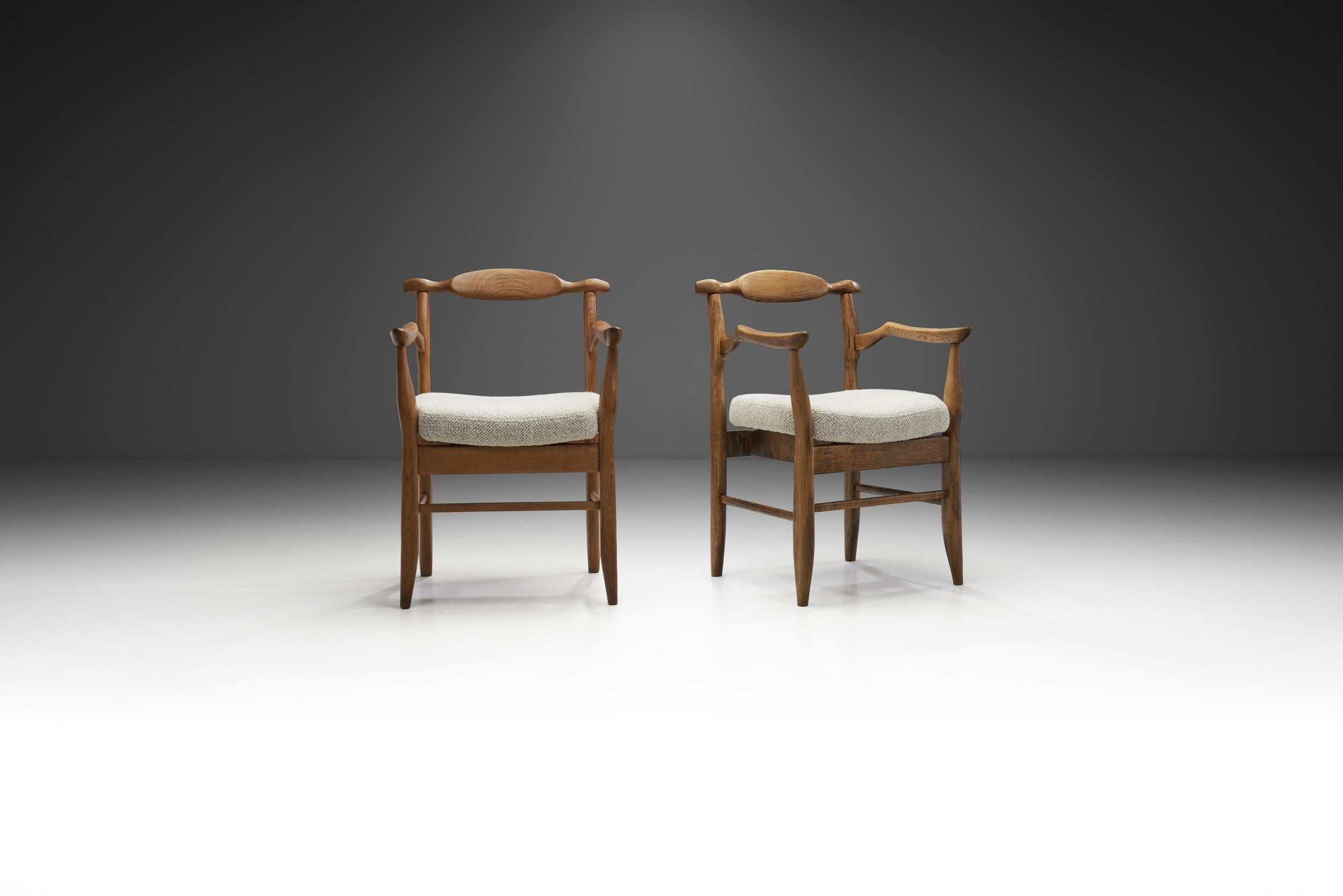 Mid-Century Modern Guillerme et Chambron “Bridge Fumay” Pair of Dining Chairs, France 1960s For Sale