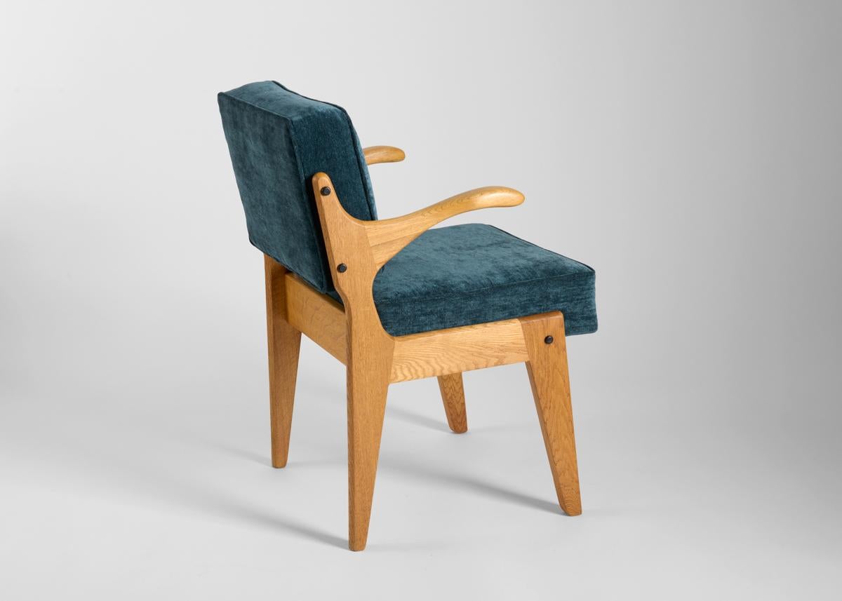 Upholstery Guillerme et Chambron, Bridge Marius, Pair of Dining Chairs, France, c. 1960 For Sale