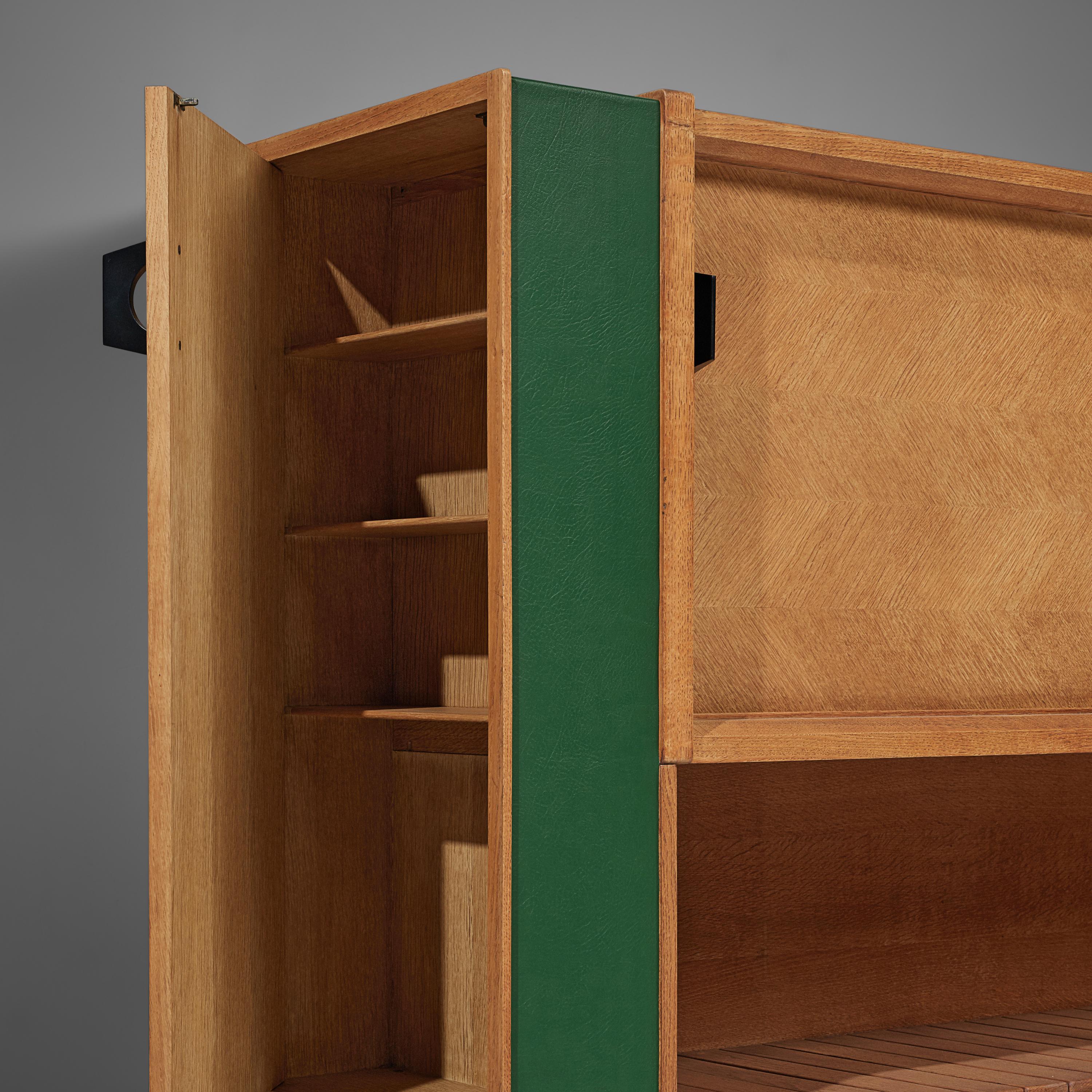 Mid-Century Modern Guillerme & Chambron Cabinet in Oak with Various Storage Facility 