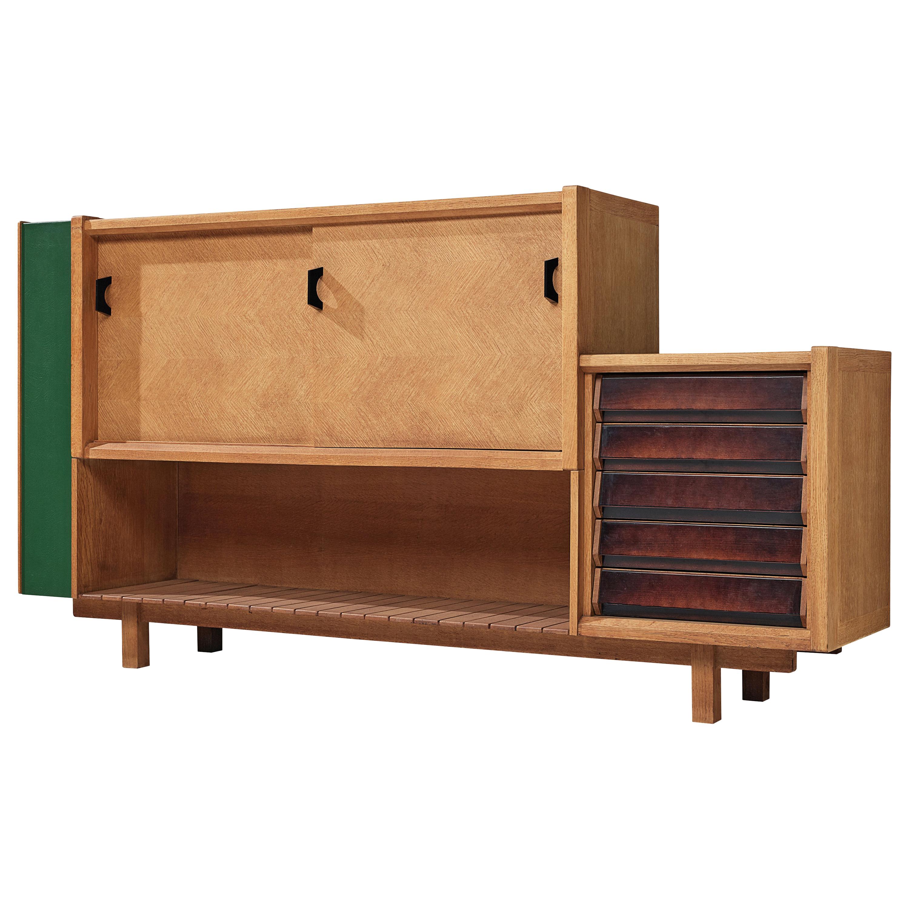 Guillerme & Chambron Cabinet in Oak with Various Storage Facility 