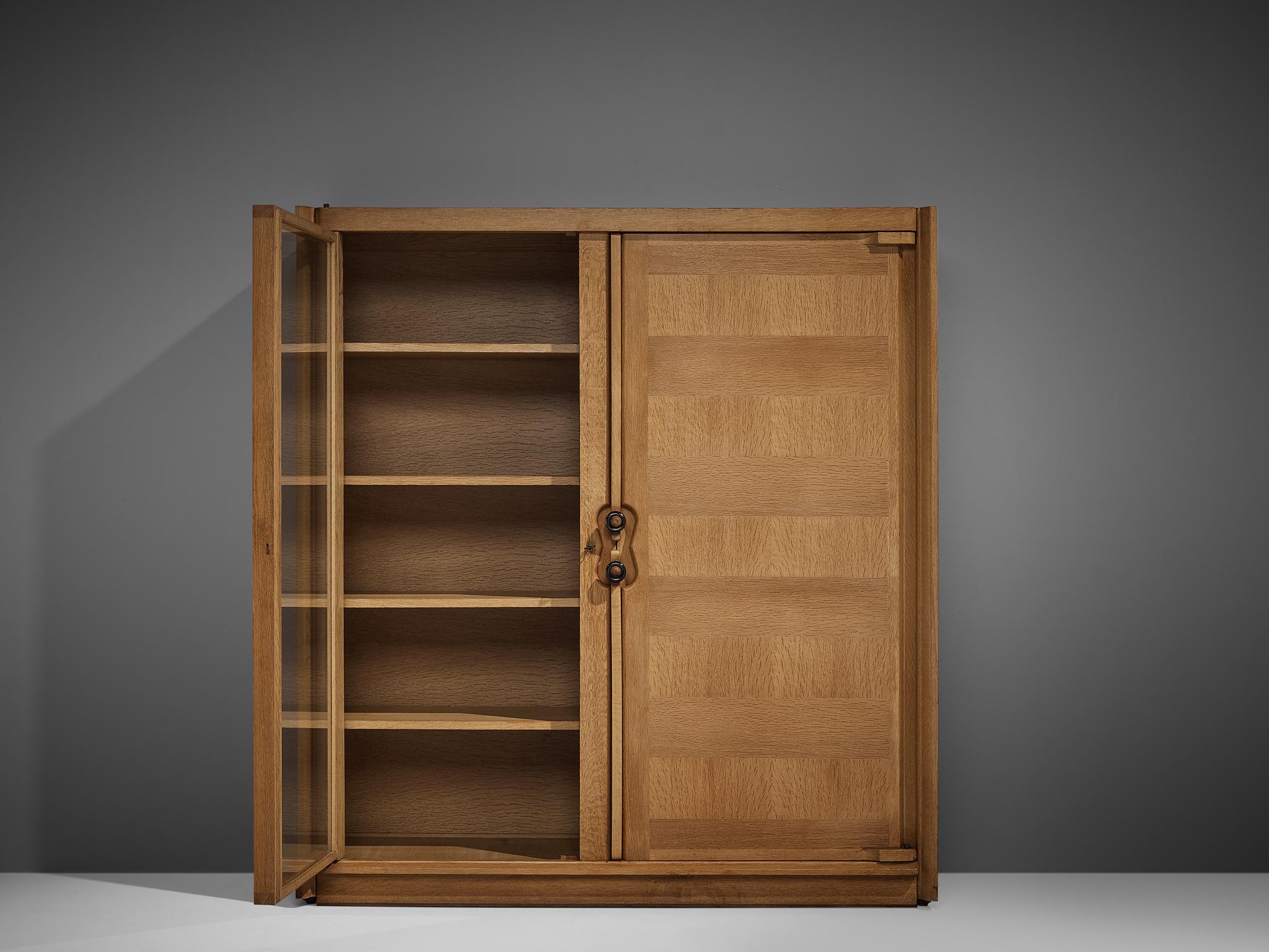 French Guillerme et Chambron Cabinet in Oak with Glass Door