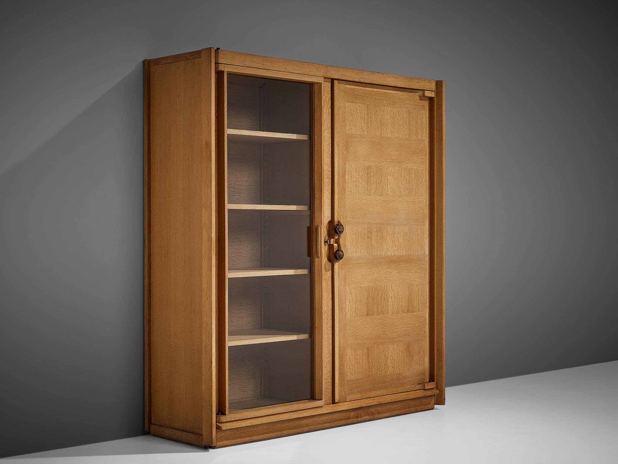 Mid-20th Century Guillerme et Chambron Cabinet in Oak with Glass Door