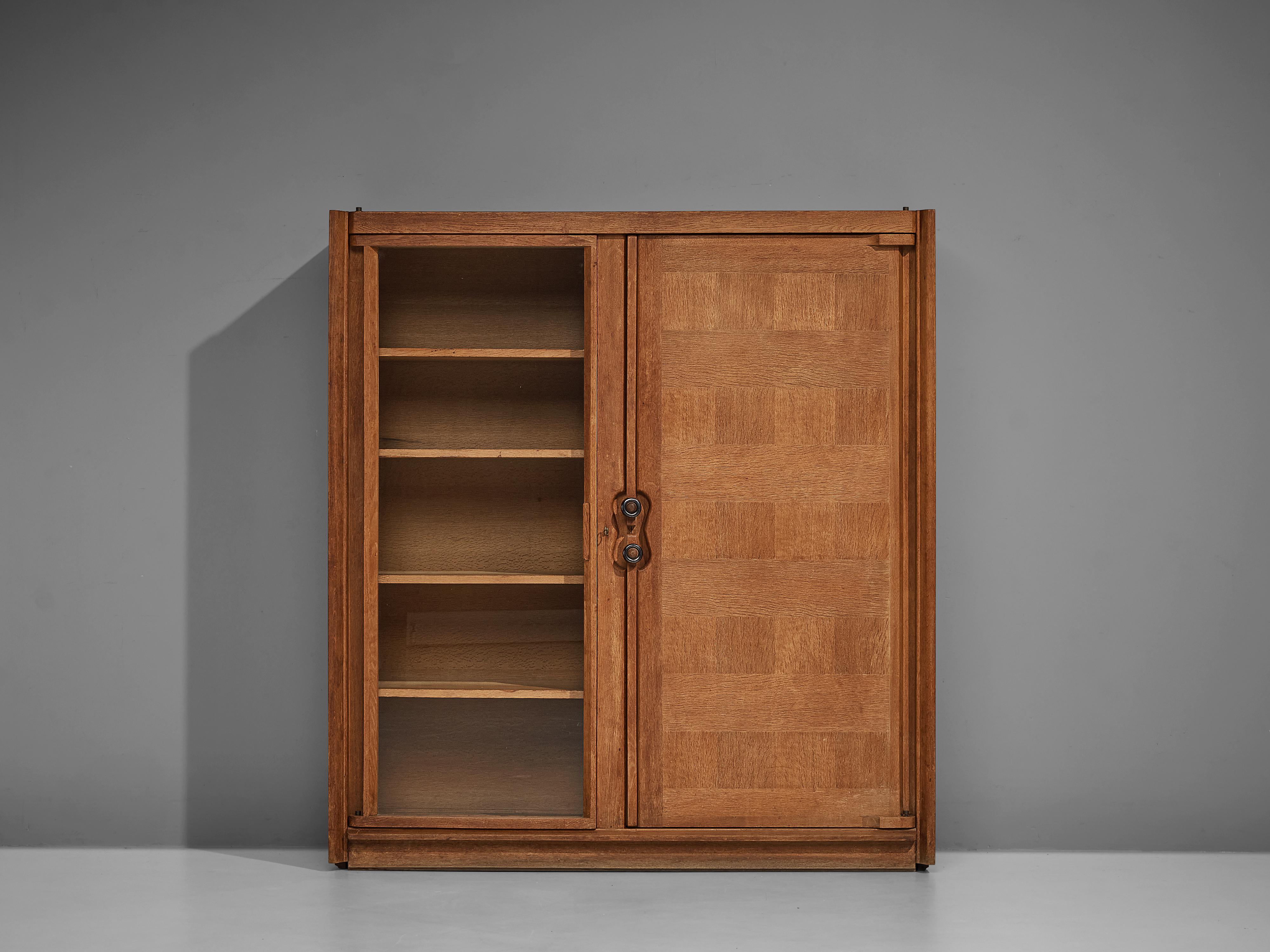 Mid-20th Century Guillerme et Chambron Cabinet in Oak with Glass Door