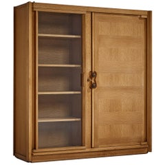 Retro Guillerme et Chambron Cabinet in Oak with Glass Door