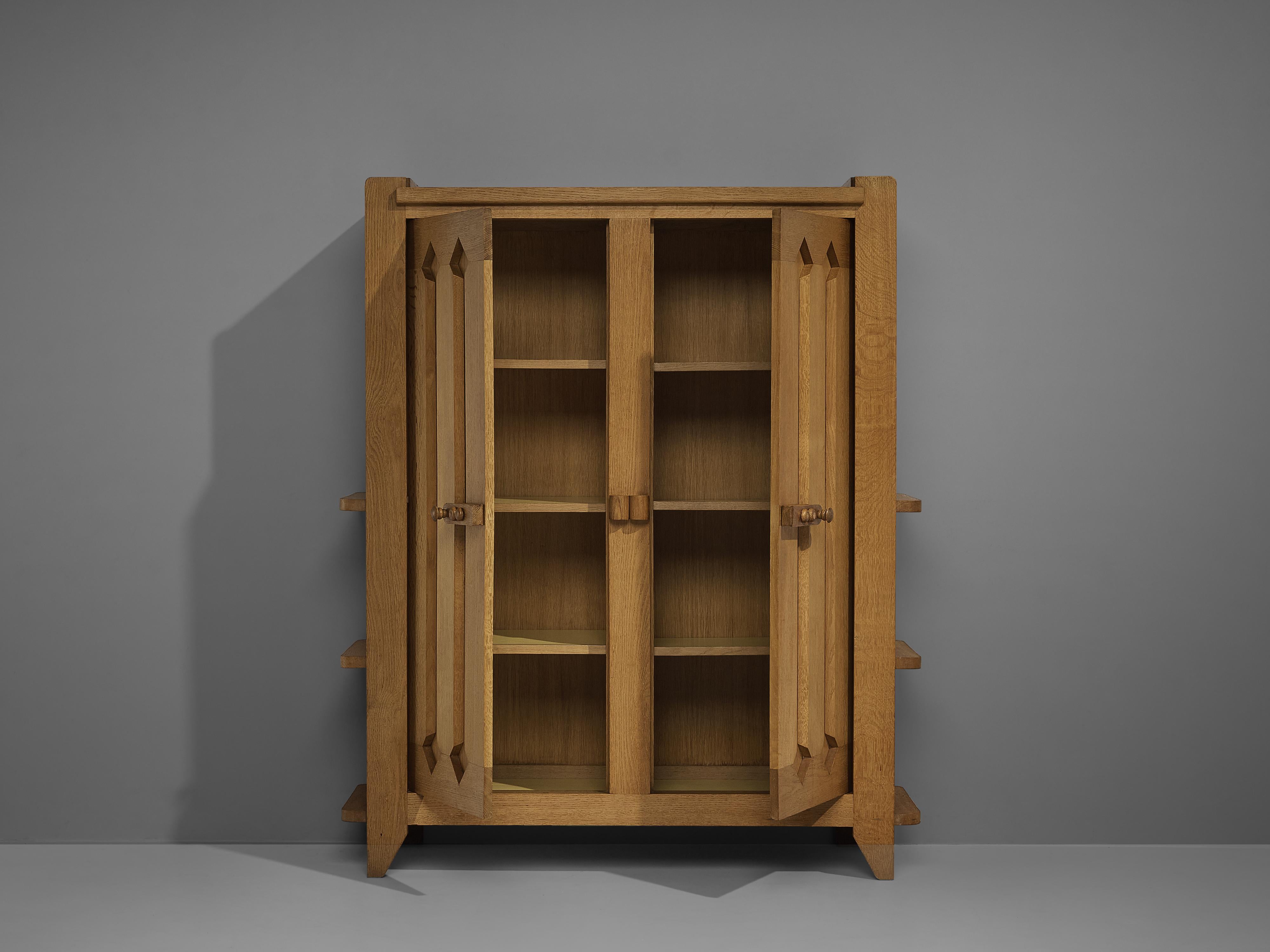 Mid-20th Century Guillerme et Chambron Cabinet with Graphical Doors in Oak