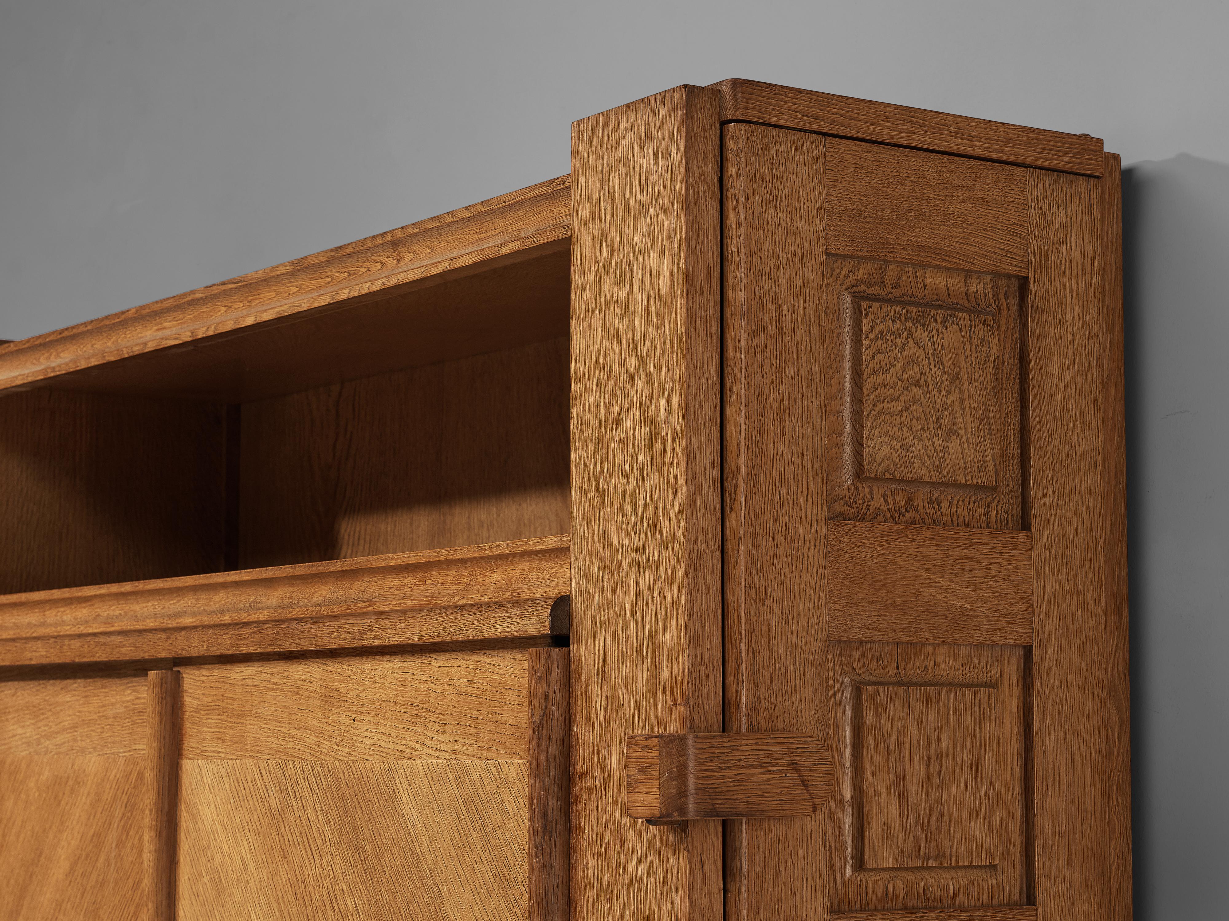 Mid-Century Modern Guillerme et Chambron Cabinet in Oak with Sliding Doors