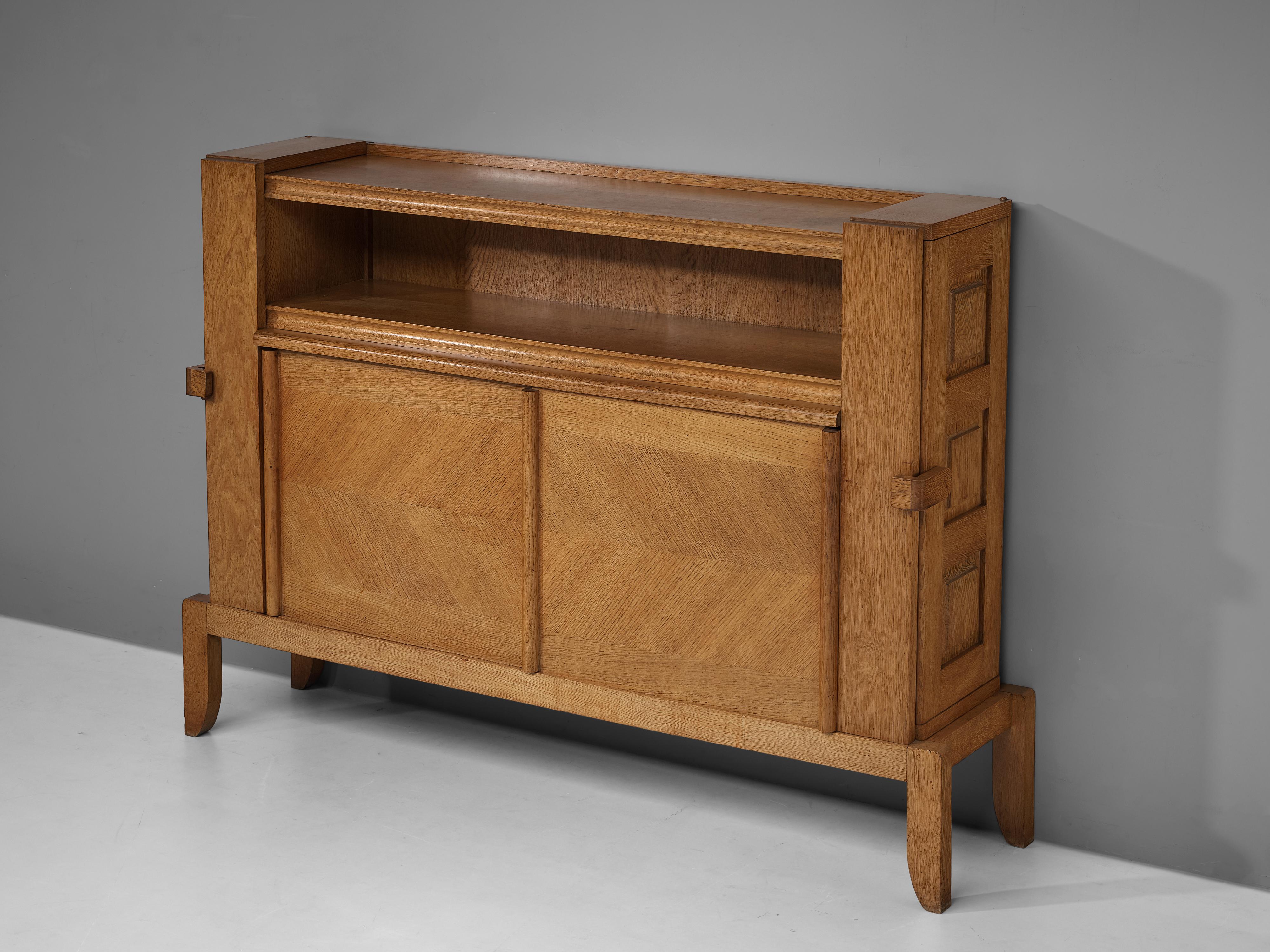French Guillerme et Chambron Cabinet in Oak with Sliding Doors