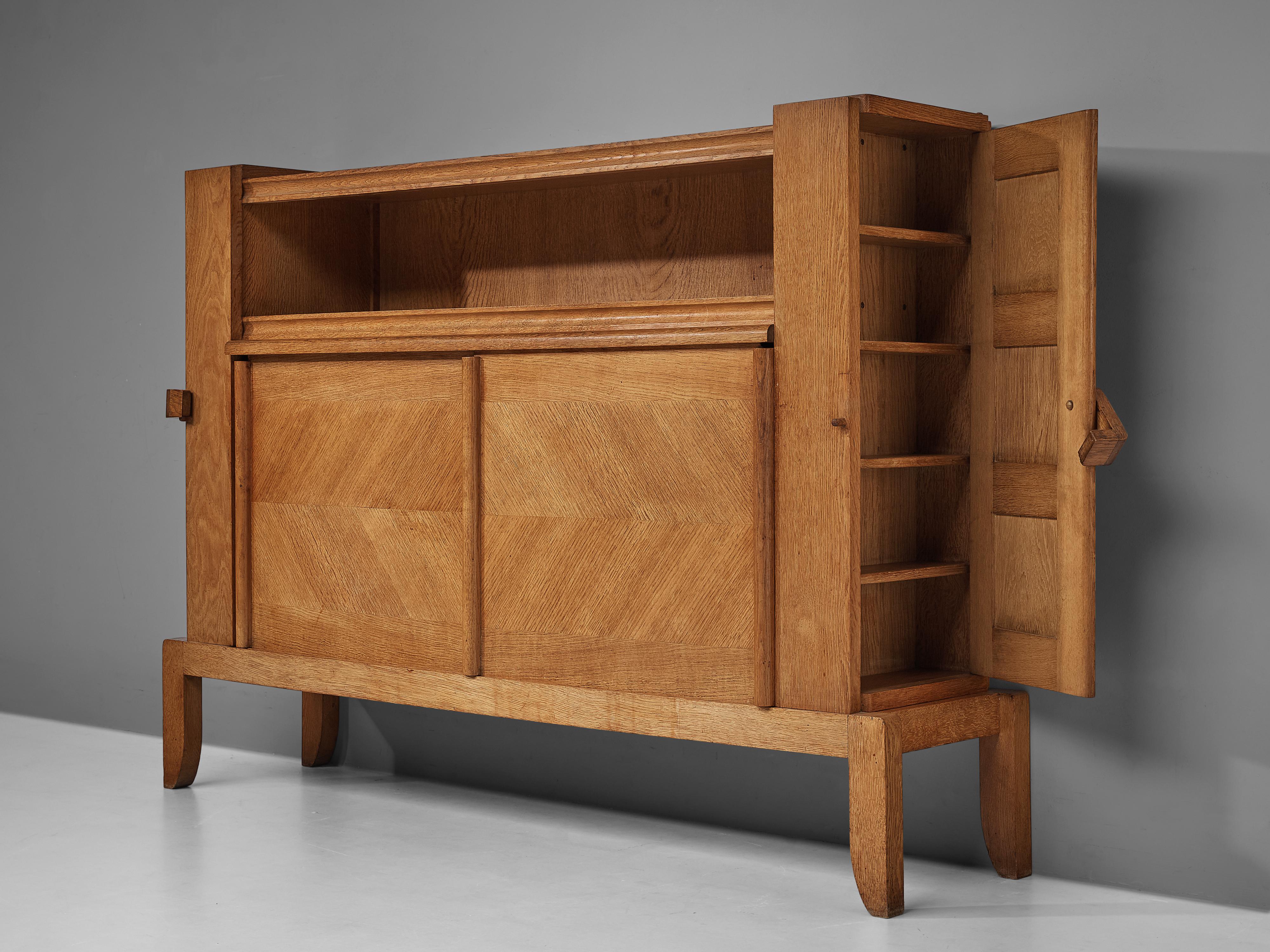 Late 20th Century Guillerme et Chambron Cabinet in Oak with Sliding Doors
