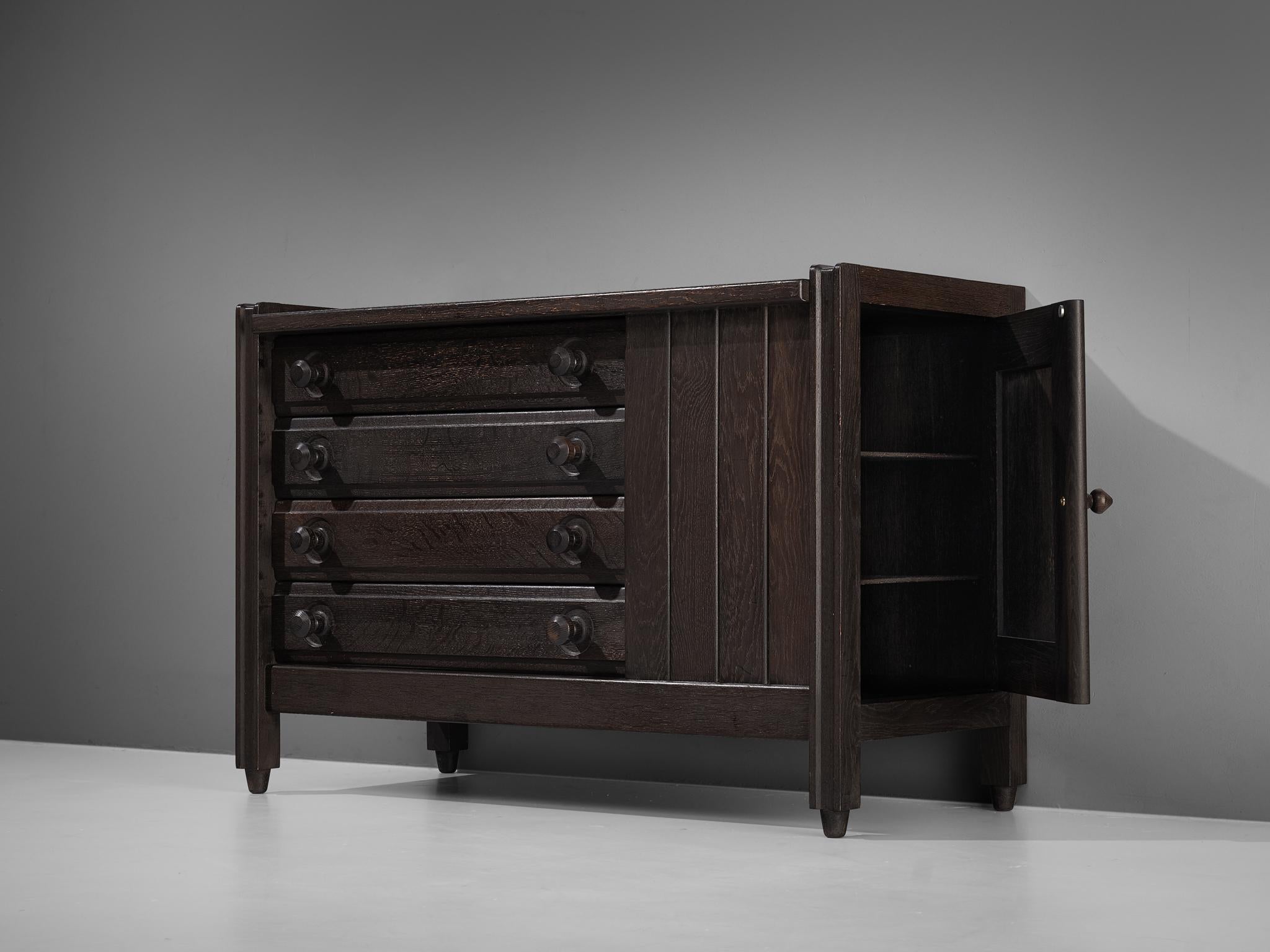 Mid-20th Century Guillerme et Chambron Cabinet in Stained Oak
