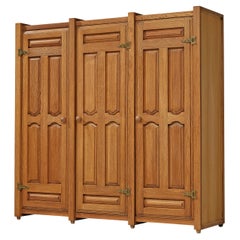 Guillerme & Chambron Wardrobe in Solid Oak and Brass