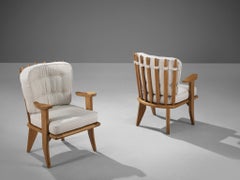 Guillerme et Chambron 'Catherine' Lounge Chairs in Oak and Off-White Upholstery