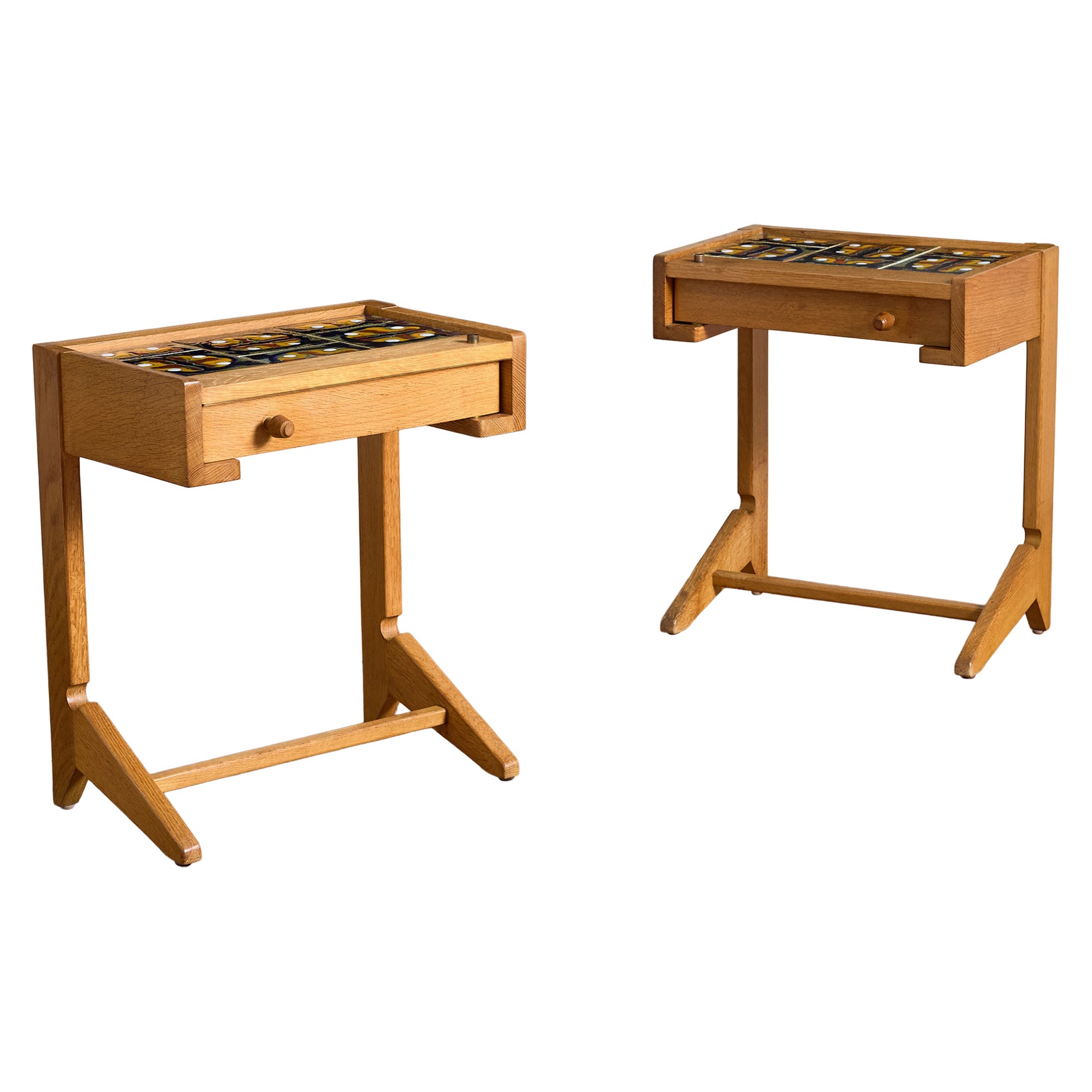 Guillerme et Chambron Ceramic End Tables For Sale