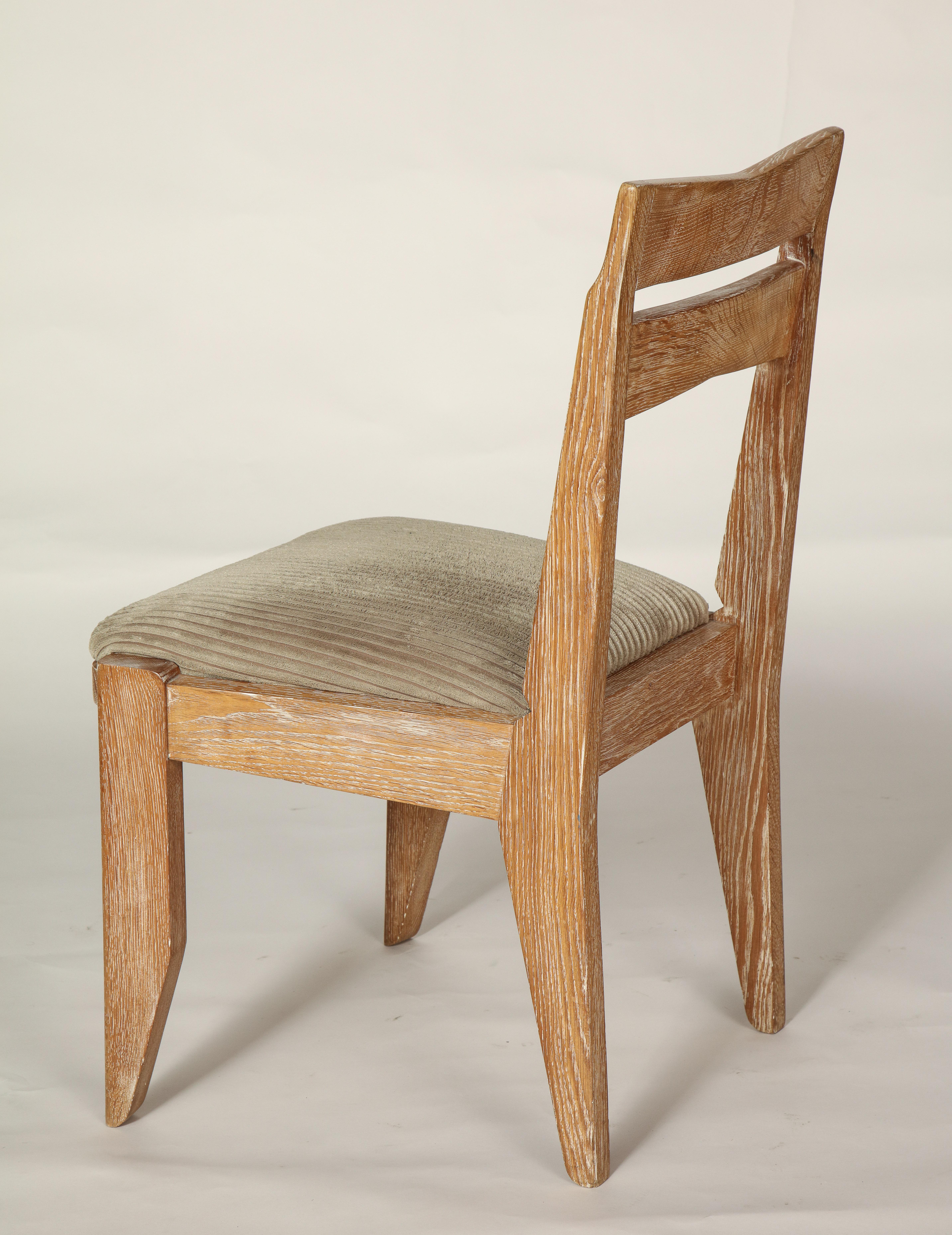 Mid-Century Modern Guillerme et Chambron Cerused Desk Chair, Velvet, Midcentury, France, 1950s