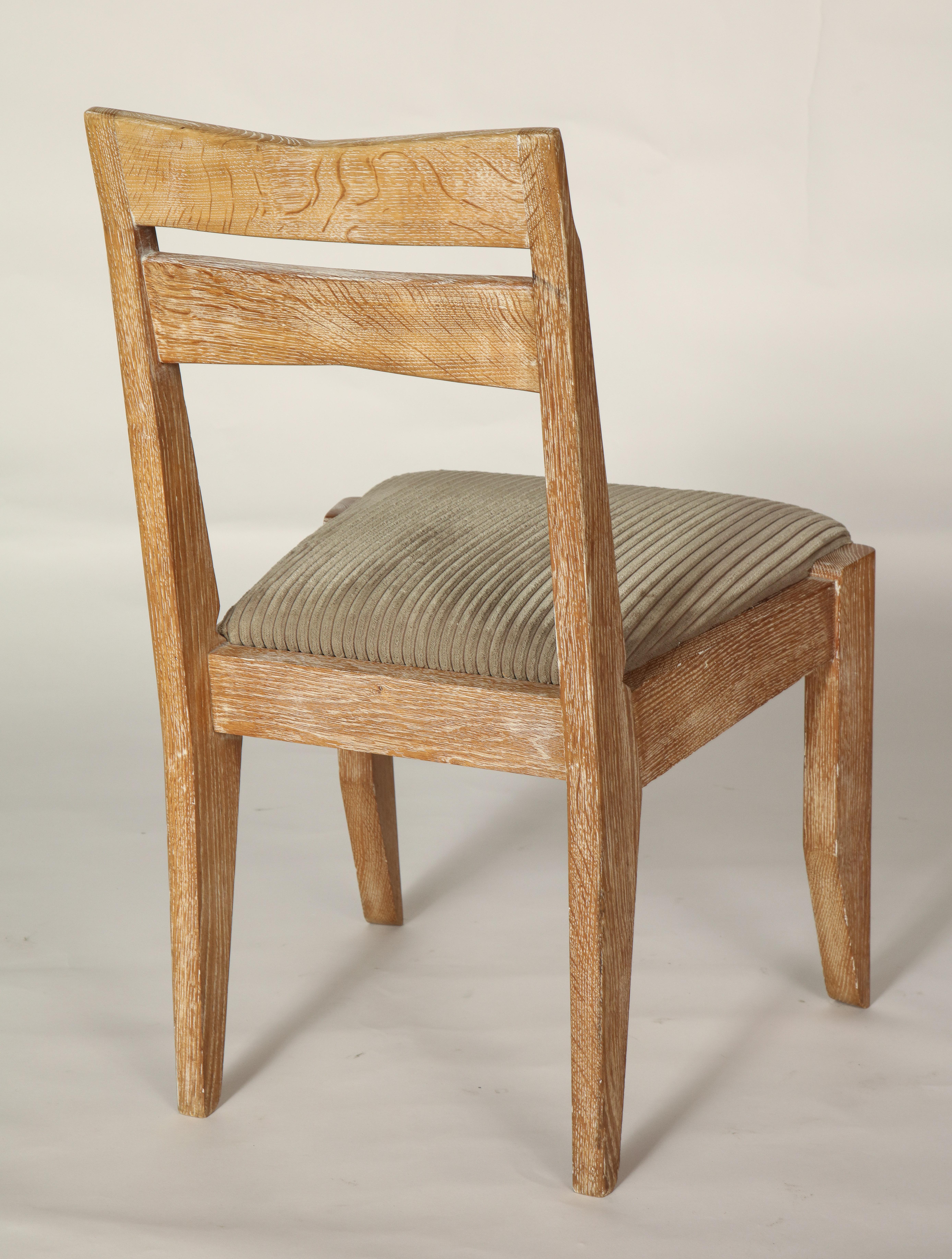 Mid-20th Century Guillerme et Chambron Cerused Desk Chair, Velvet, Midcentury, France, 1950s