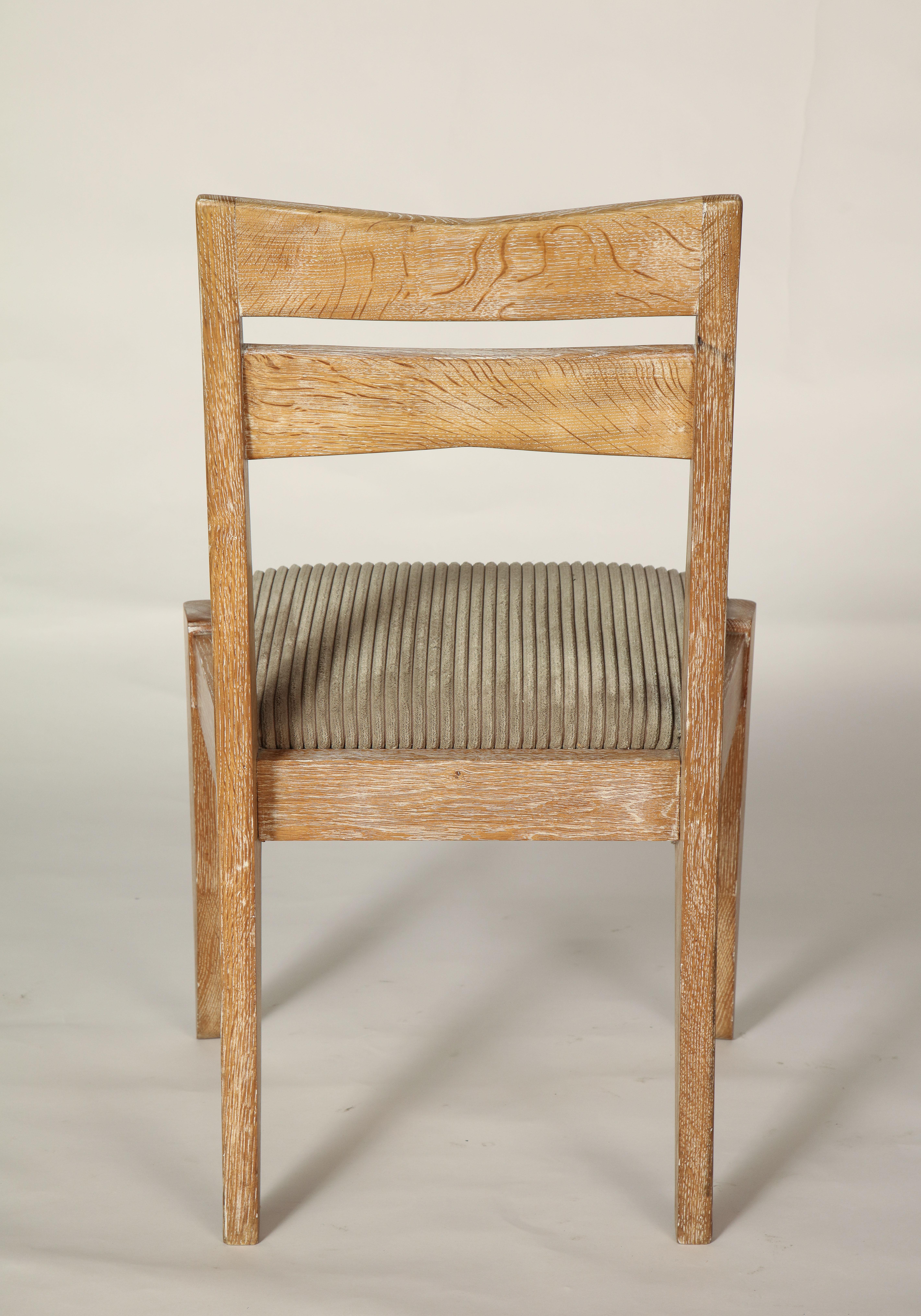 Oak Guillerme et Chambron Cerused Desk Chair, Velvet, Midcentury, France, 1950s
