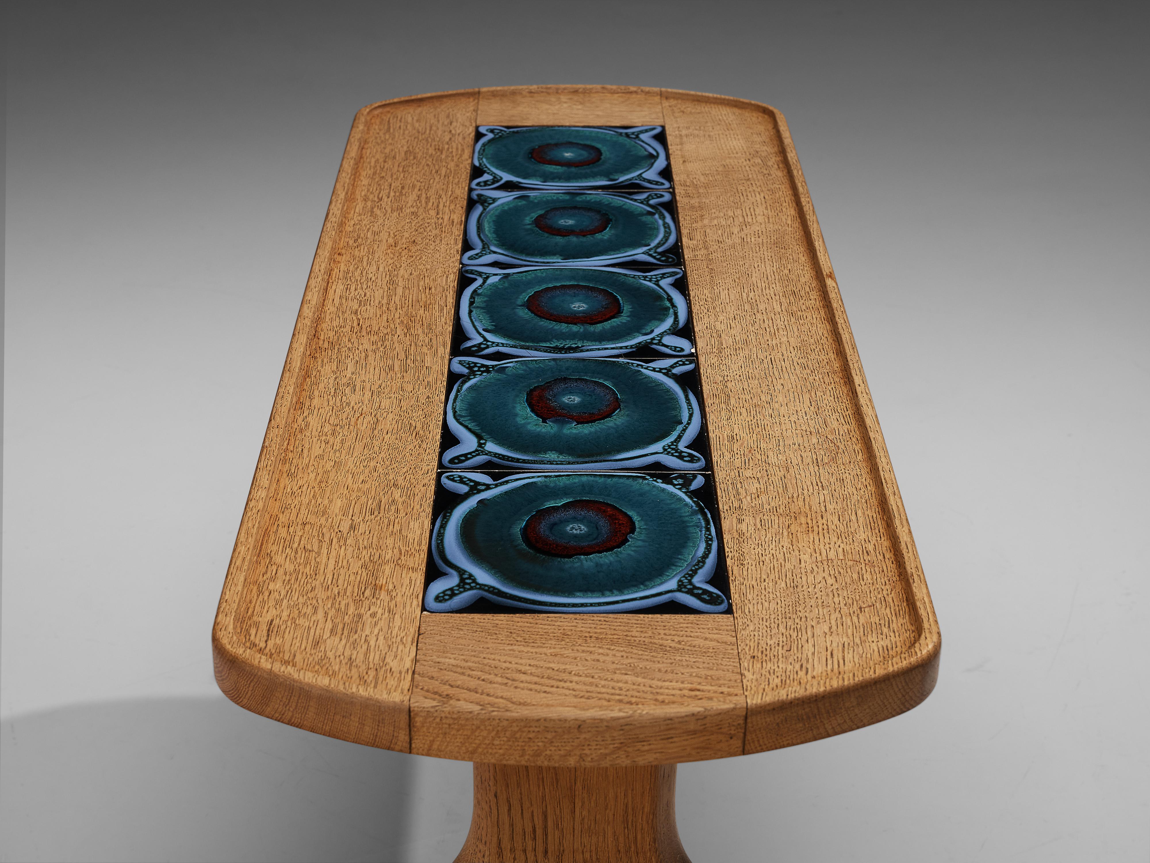 Mid-Century Modern Guillerme et Chambron Coffee Table in Oak with Ceramic Inlay