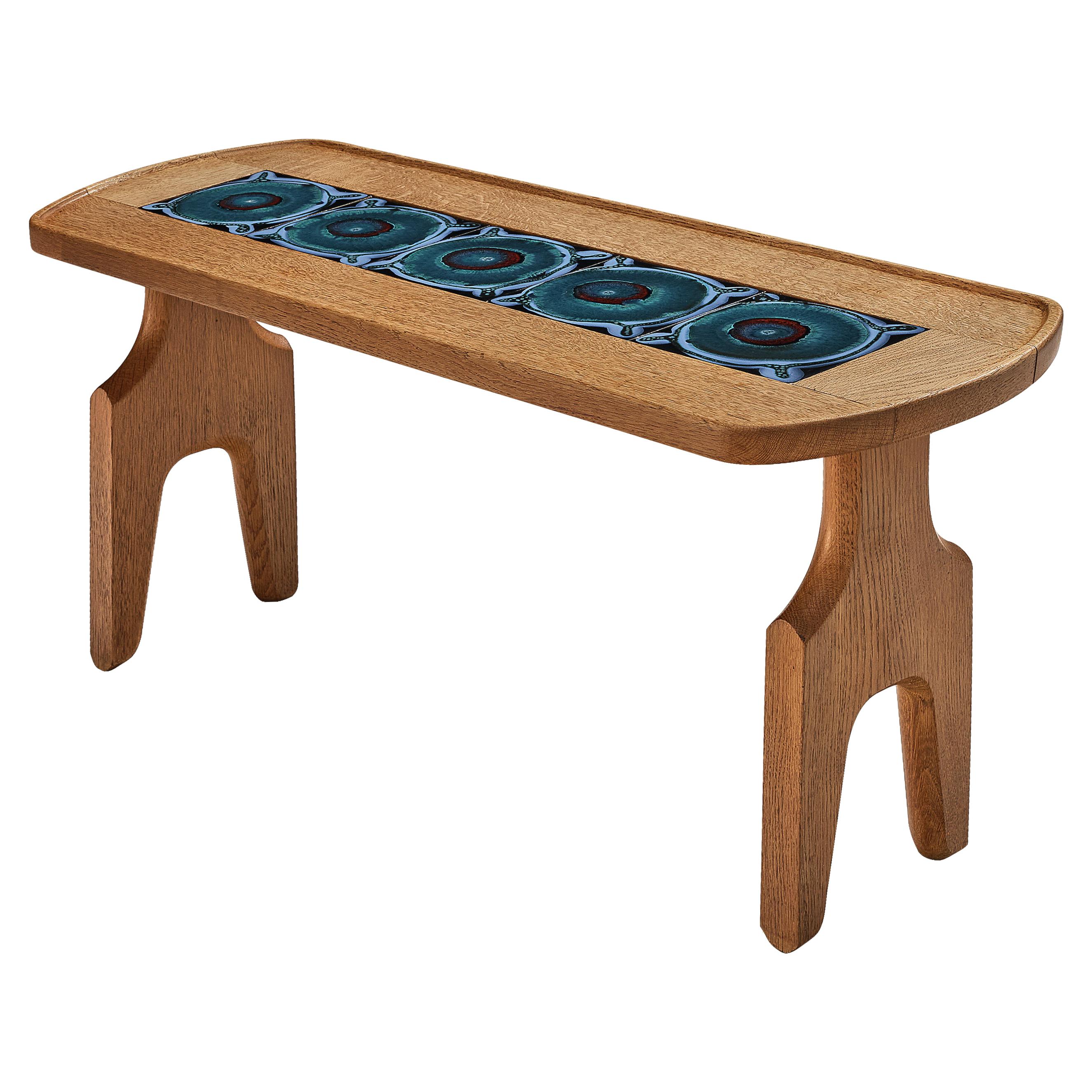 Guillerme et Chambron Coffee Table in Oak with Ceramic Inlay