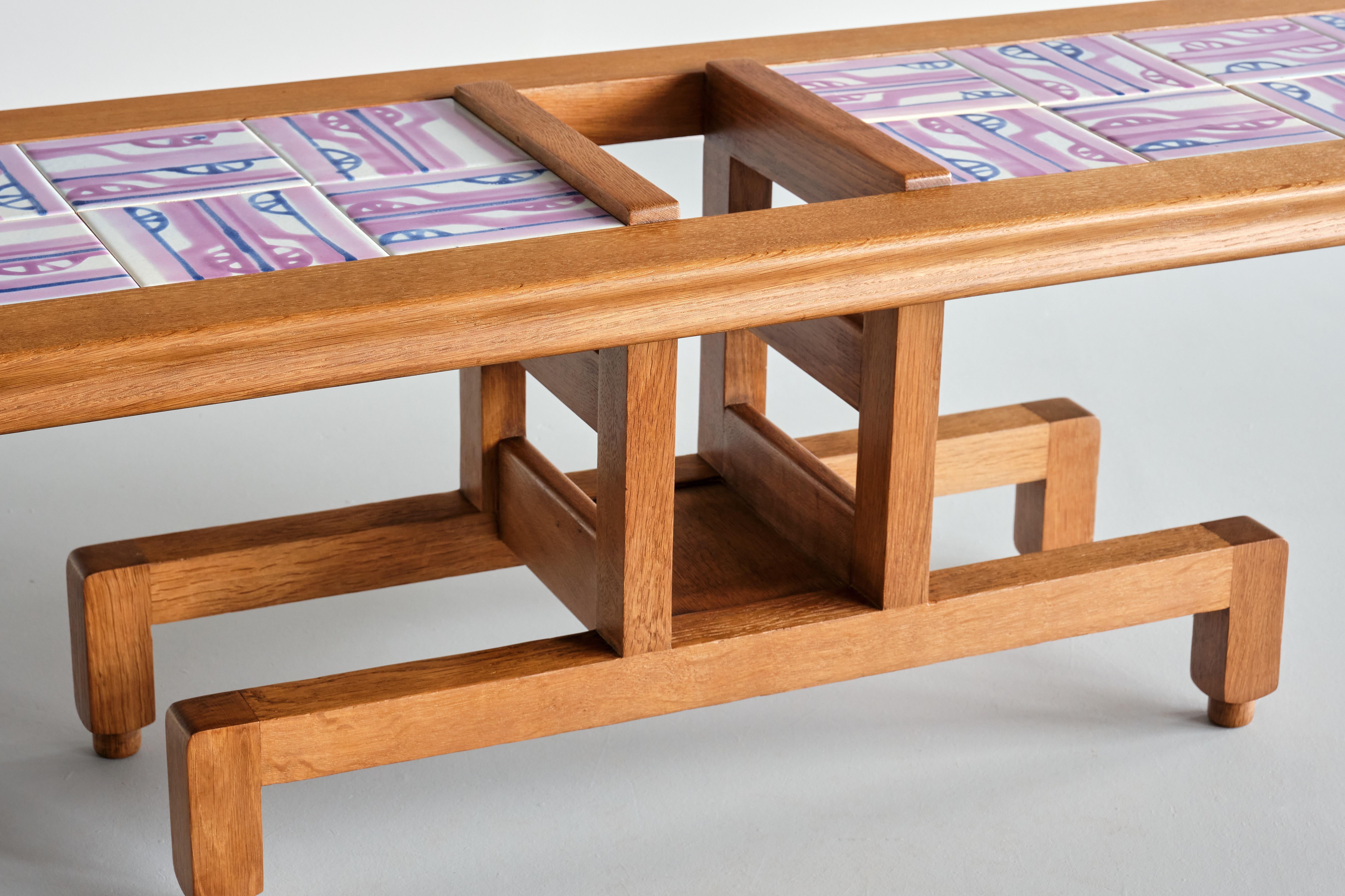 Guillerme et Chambron Coffee Table, Oak and Ceramic, Votre Maison, France, 1960s For Sale 6