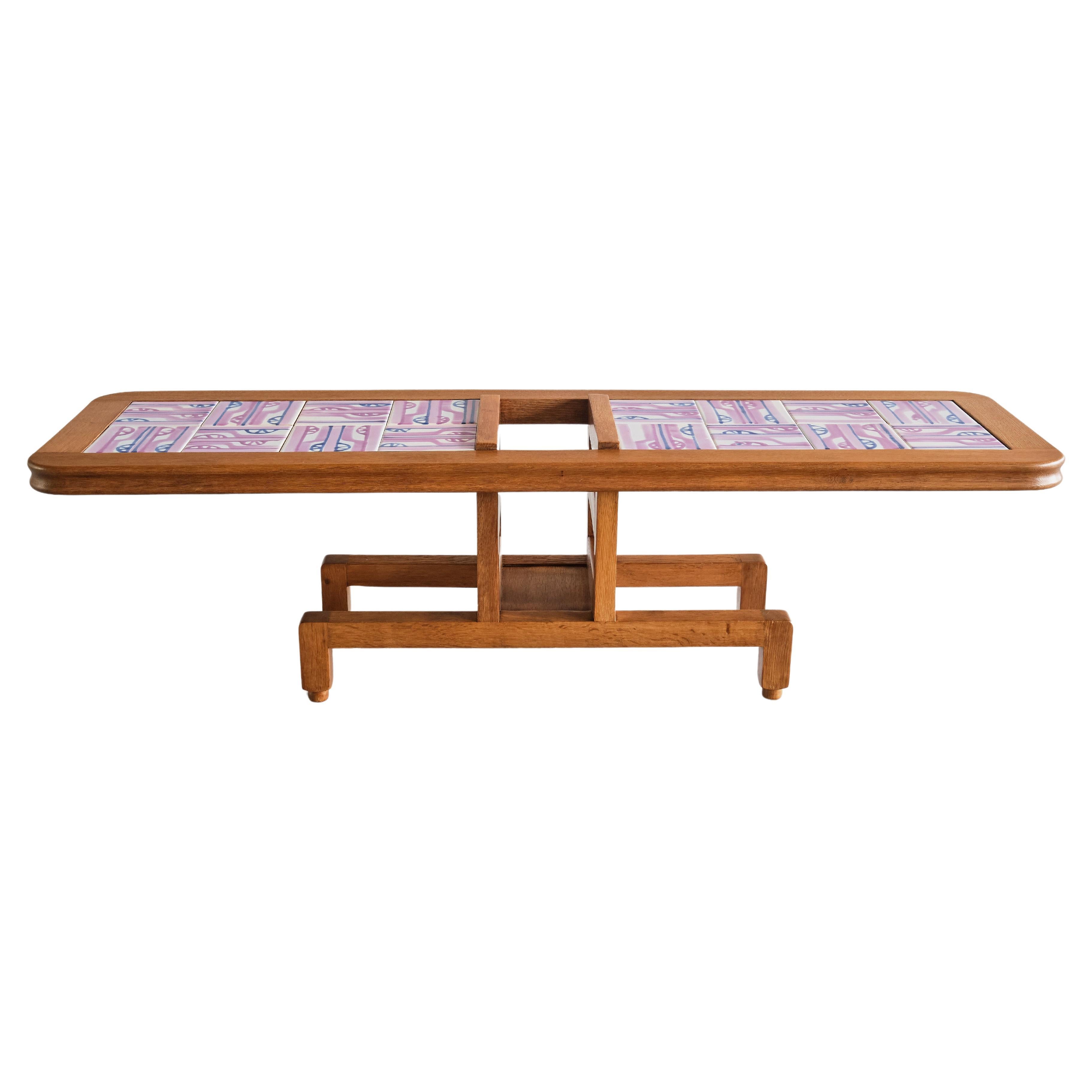 Guillerme et Chambron Coffee Table, Oak and Ceramic, Votre Maison, France, 1960s For Sale