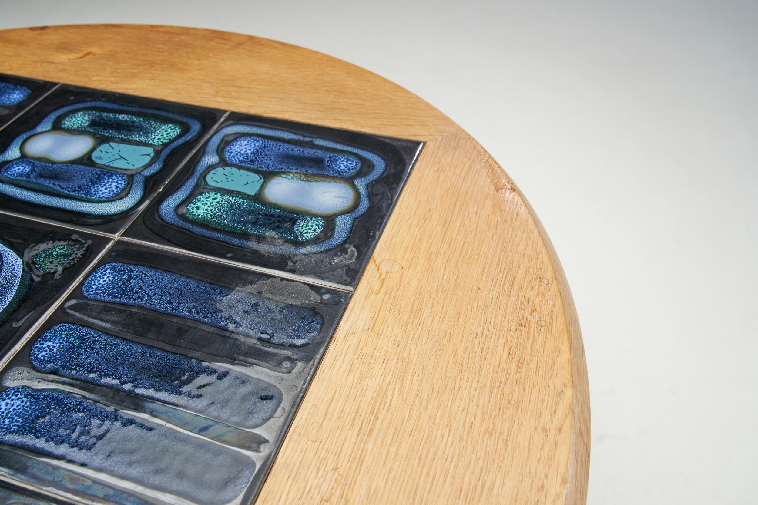 Guillerme et Chambron Coffee Table with Ceramic Inlays, France, 1960s For Sale 6