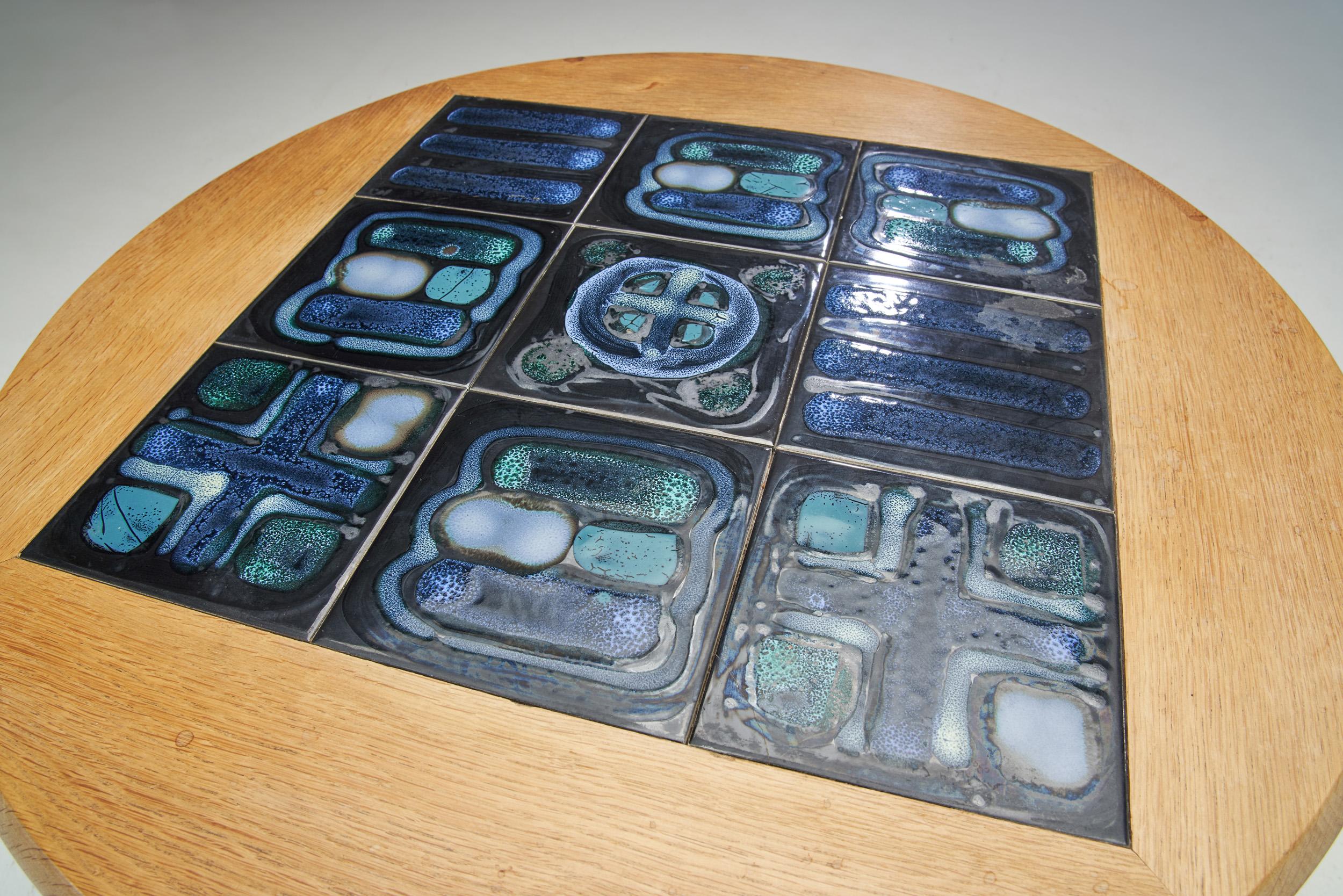 Guillerme et Chambron Coffee Table with Ceramic Inlays, France, 1960s For Sale 2