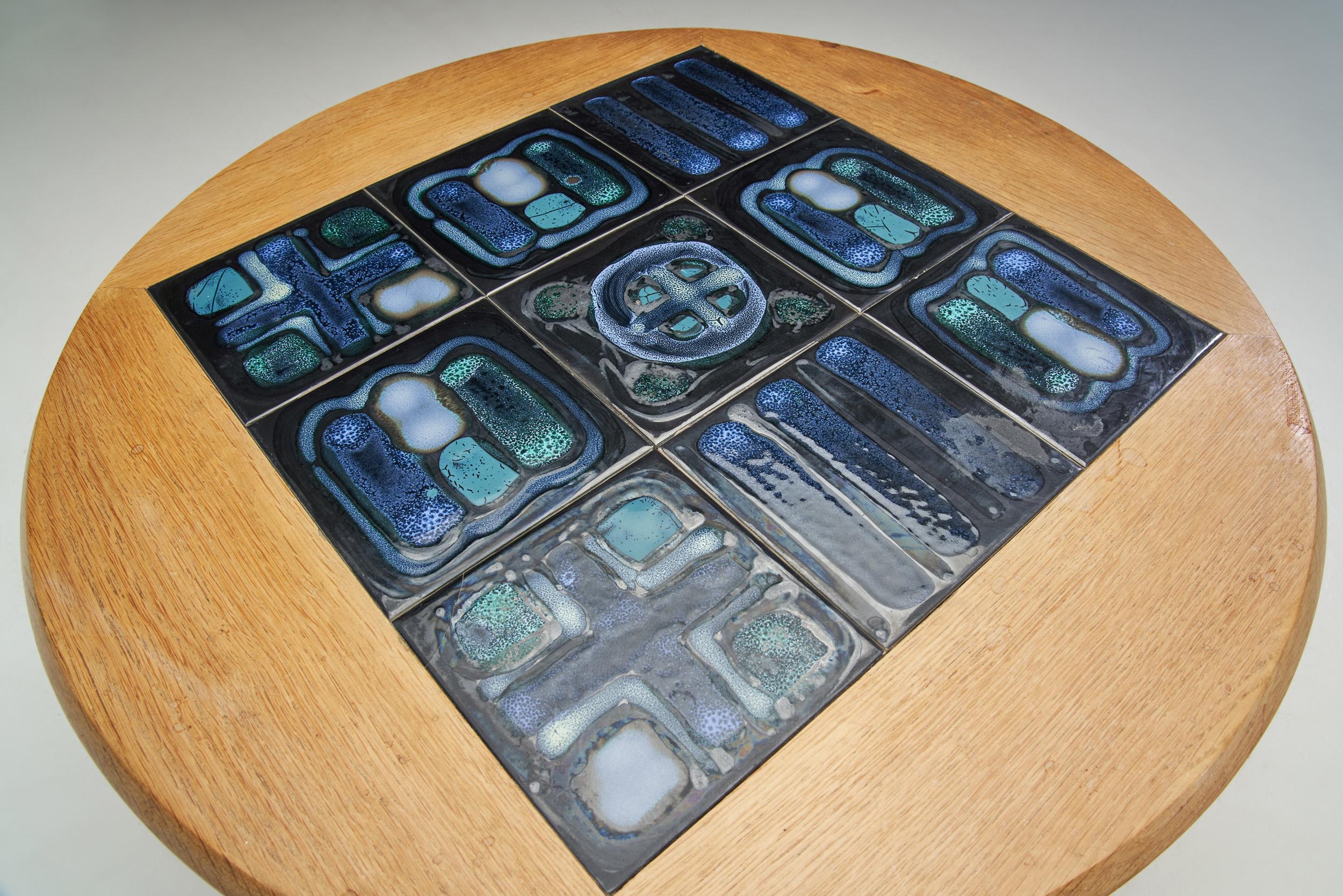 Guillerme et Chambron Coffee Table with Ceramic Inlays, France, 1960s For Sale 3