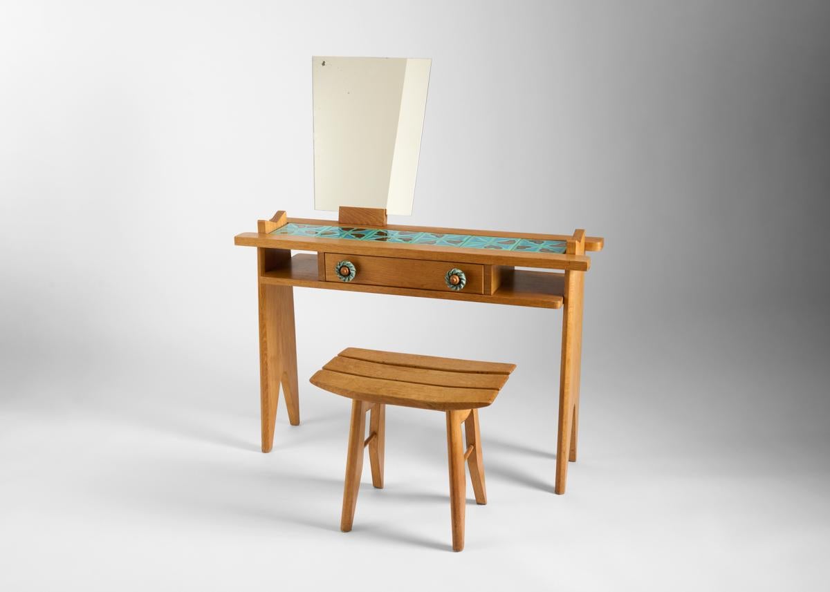 French Guillerme et Chambron, Console Vanity with Stool, France, Mid-20th Century
