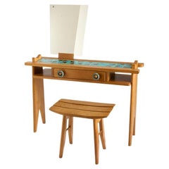 Guillerme et Chambron, Console Vanity with Stool, France, Mid-20th Century