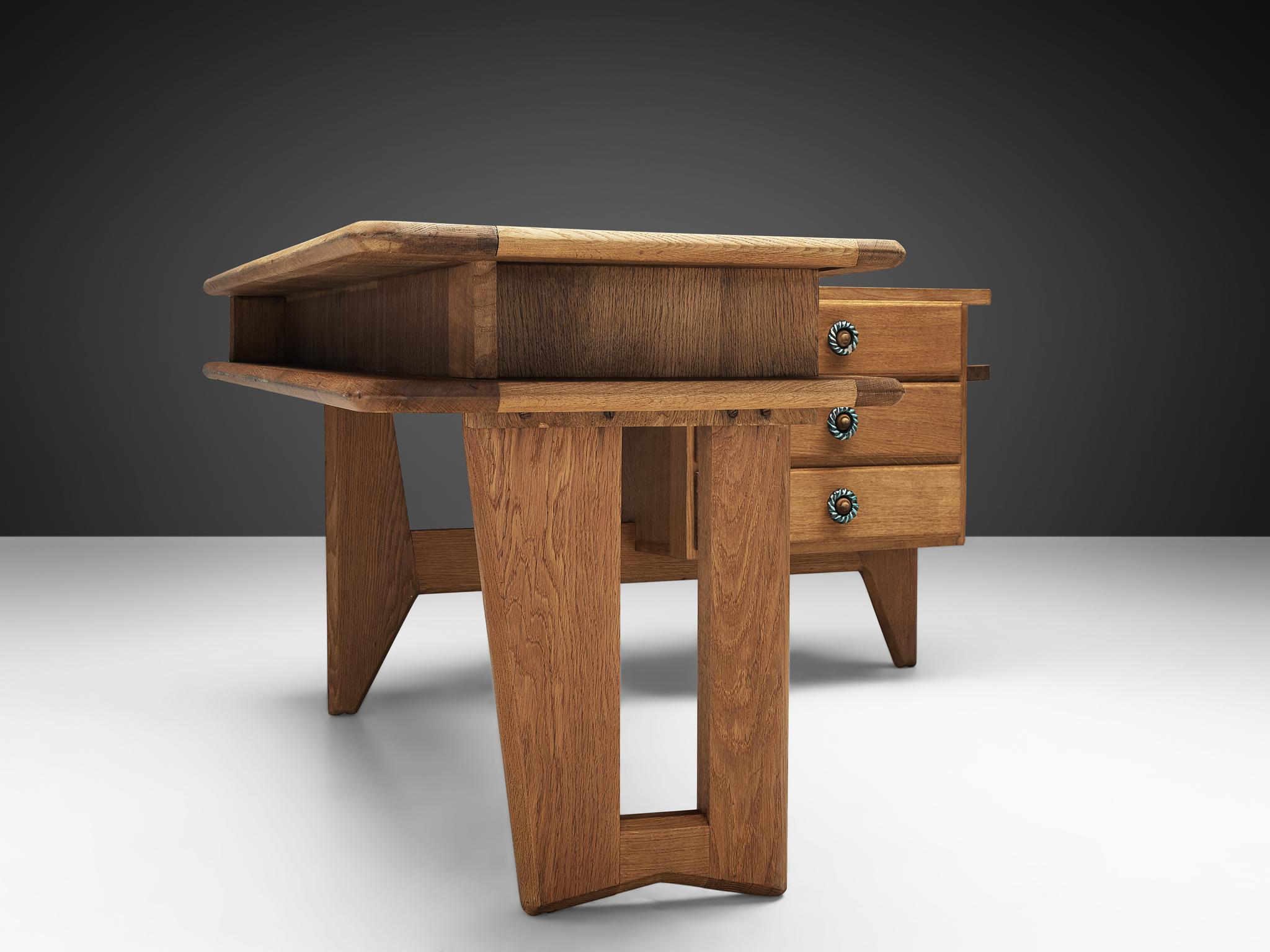 Mid-Century Modern Guillerme et Chambron Corner Desk in Solid Oak