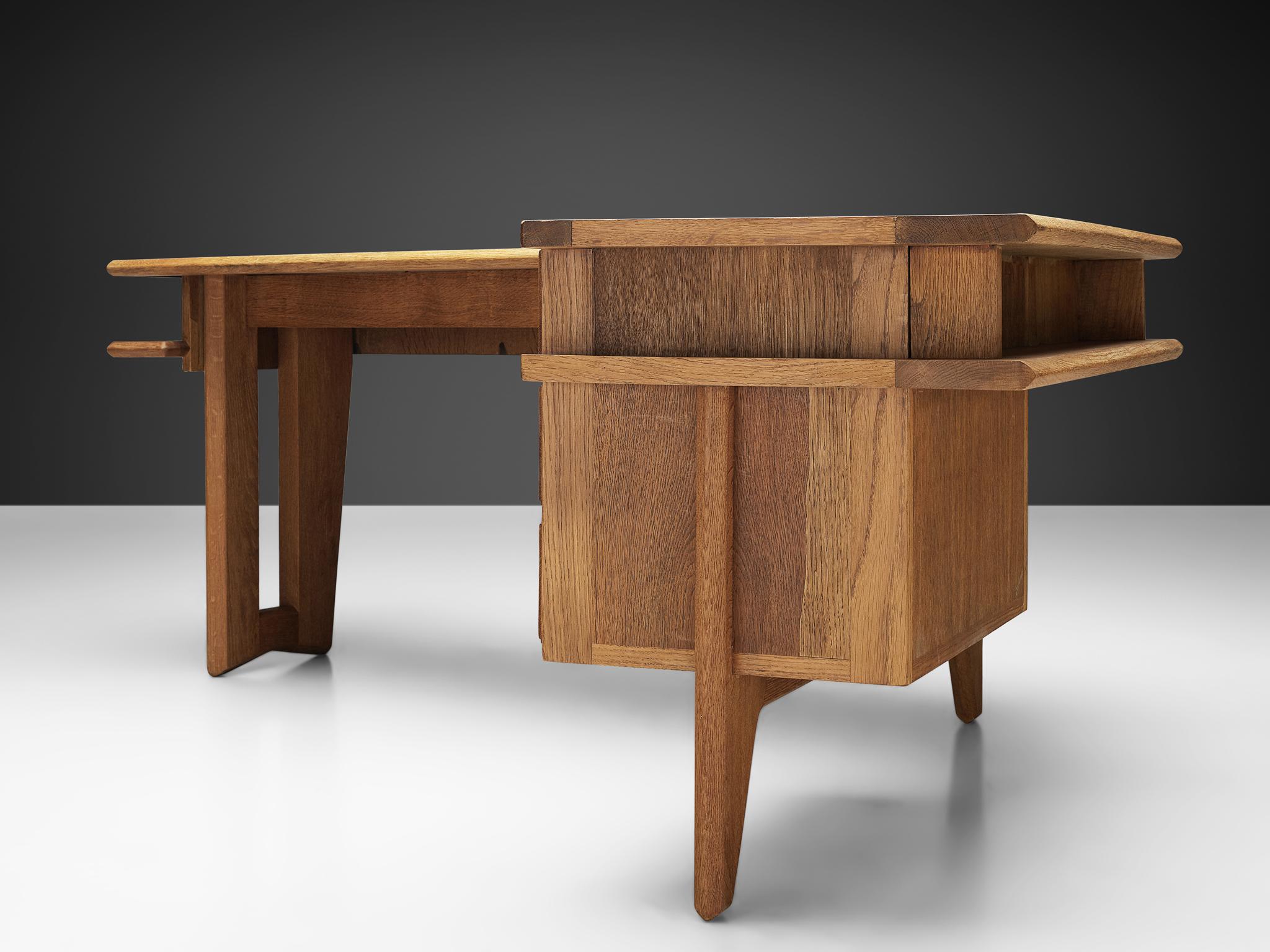 French Guillerme et Chambron Corner Desk in Solid Oak