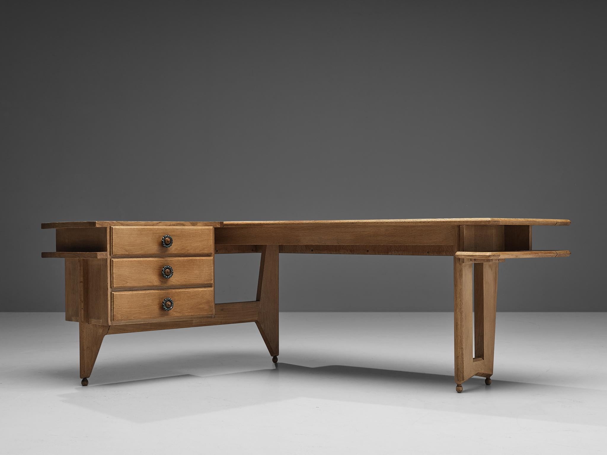 Mid-Century Modern Guillerme & Chambron Corner Desk in Solid Oak