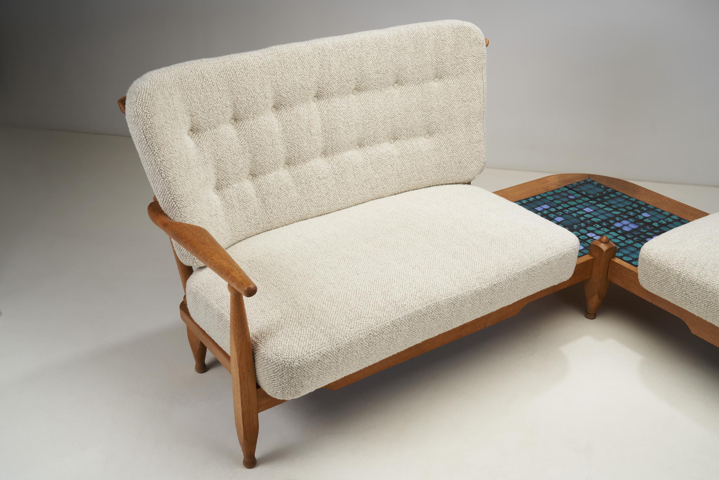 Mid-20th Century  Guillerme et Chambron Corner Sofa with Faience Table, France 1960s For Sale