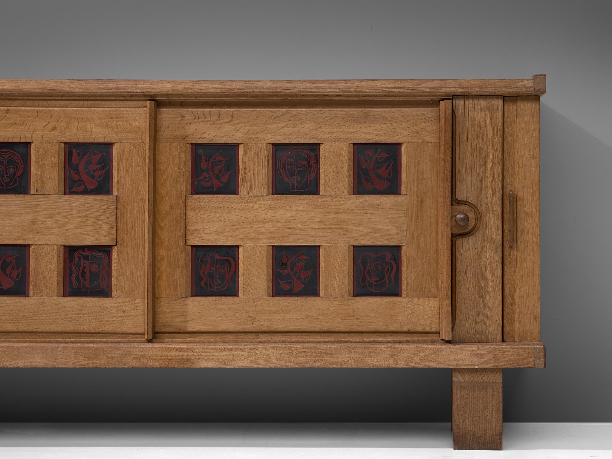Guillerme et Chambron Credenza in Oak and Ceramic, France, 1960s 2